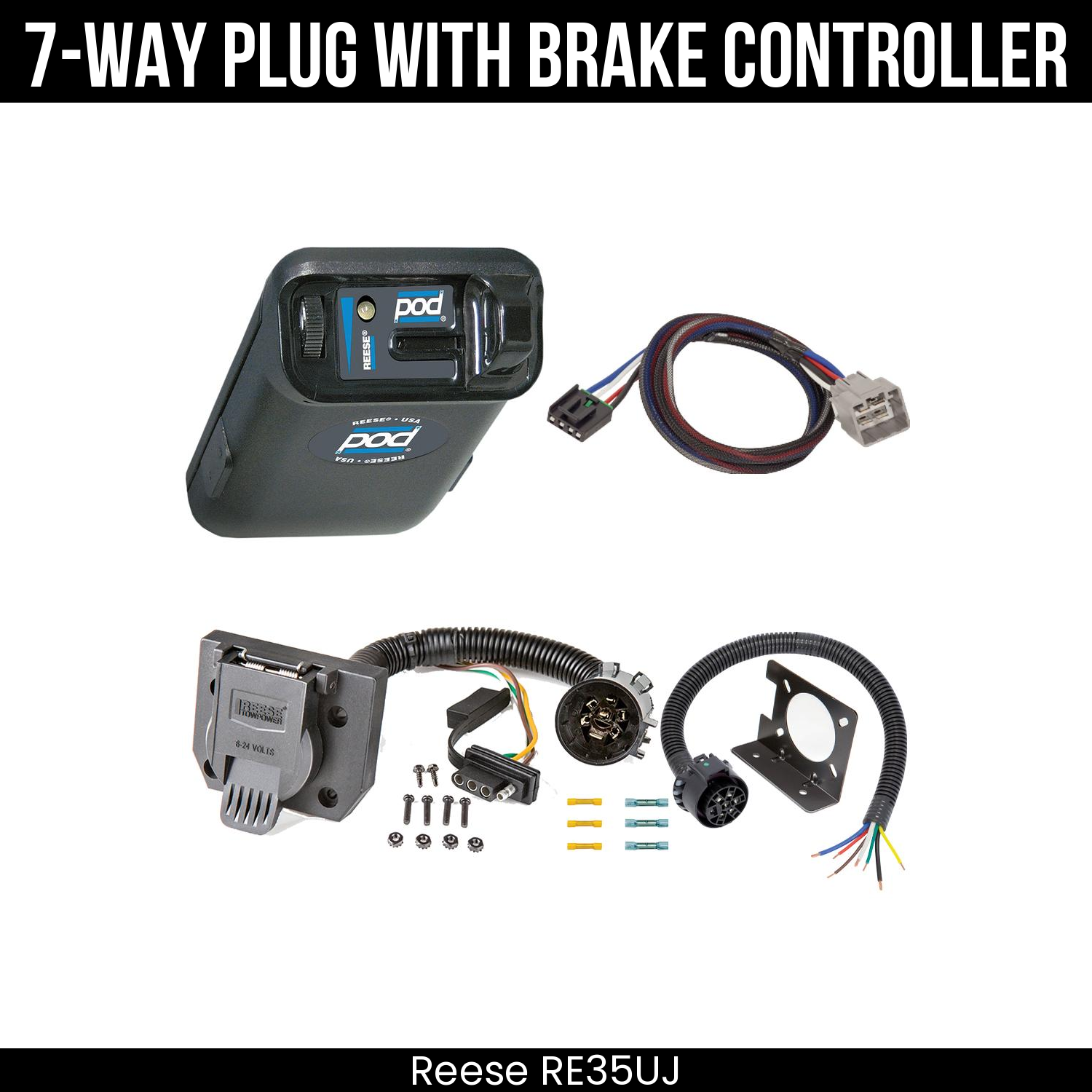 Trailer Wiring 7-Way Plug w/ Bracket , Reese POD Brake Control
