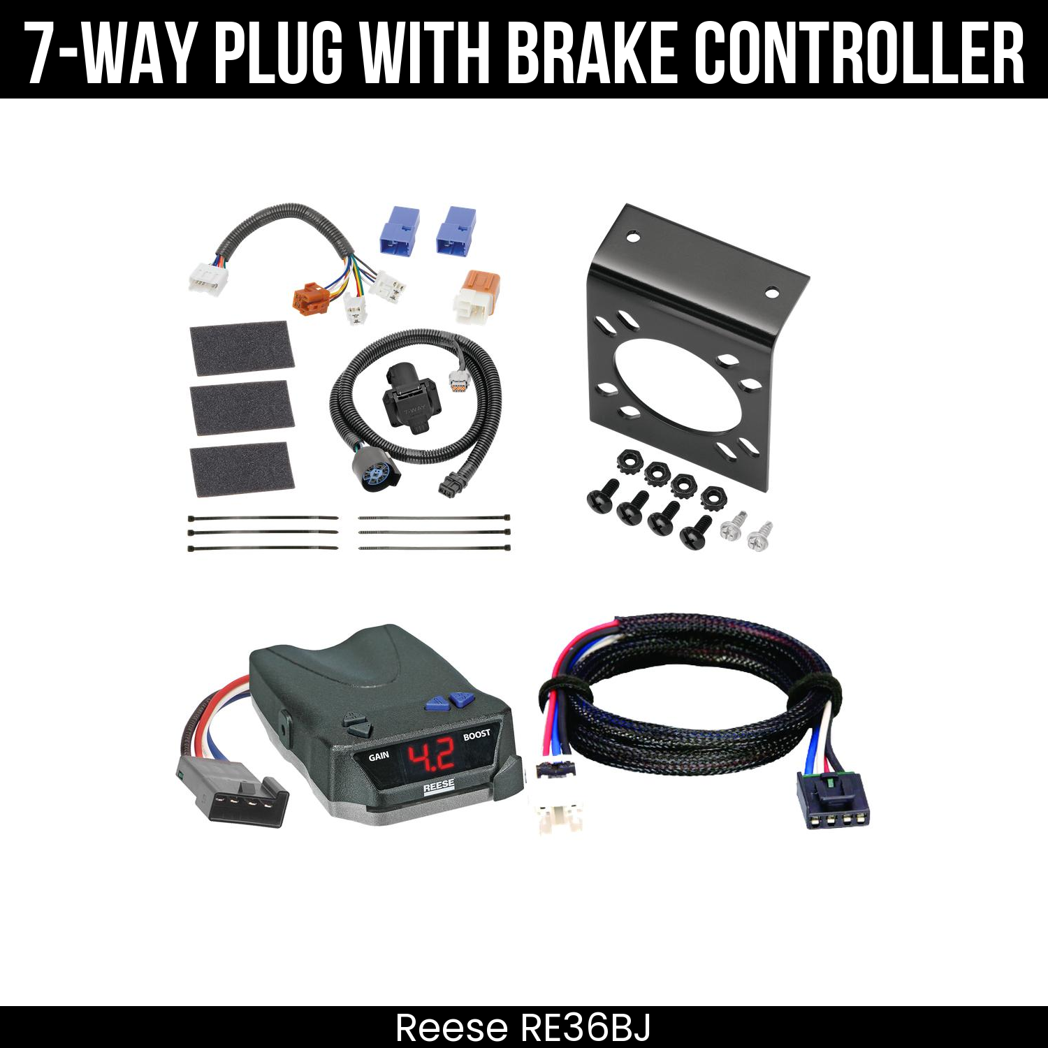 Trailer Wiring 7-Way Plug w/ Bracket , Reese Brake EVN Control