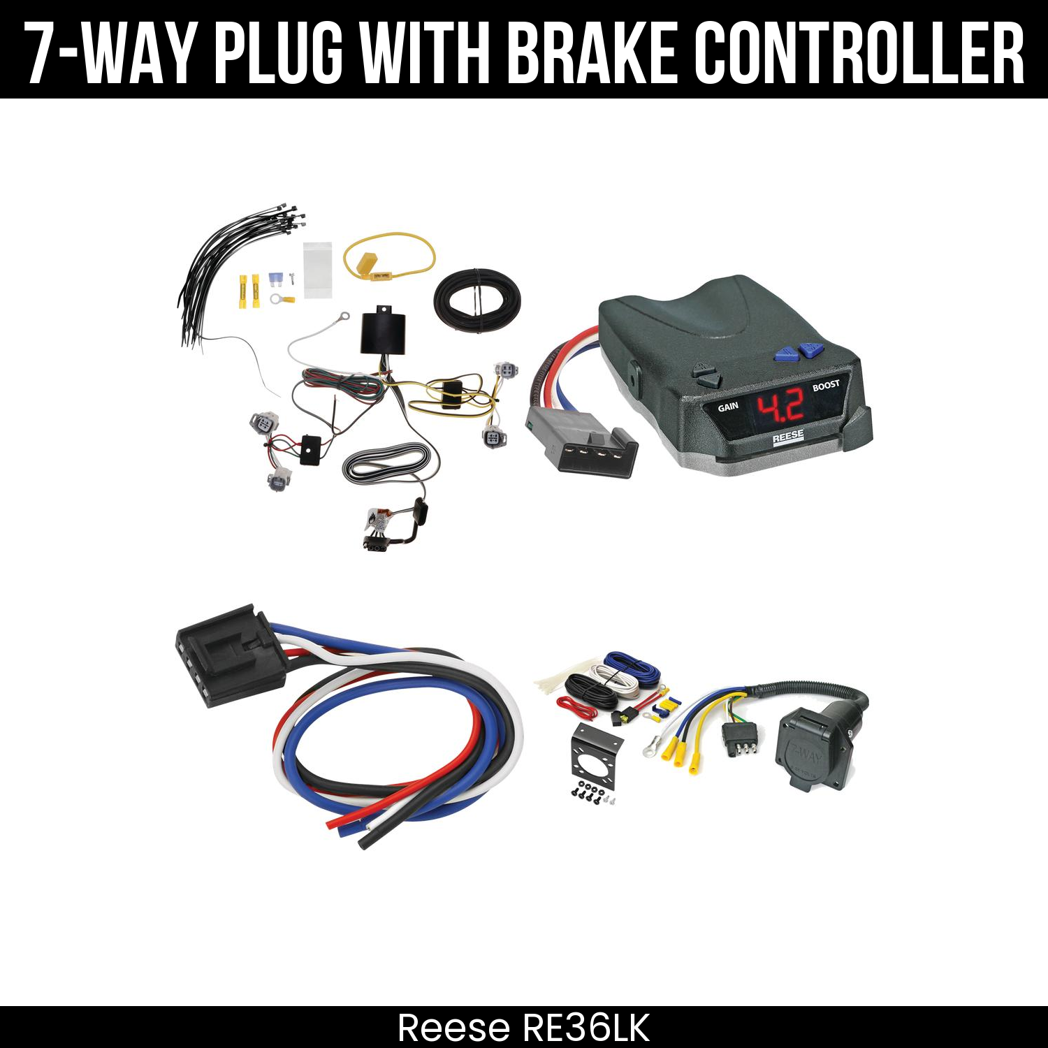 Trailer Wiring 7-Way Economy Plug w/ Bracket , Reese Brake EVN Control