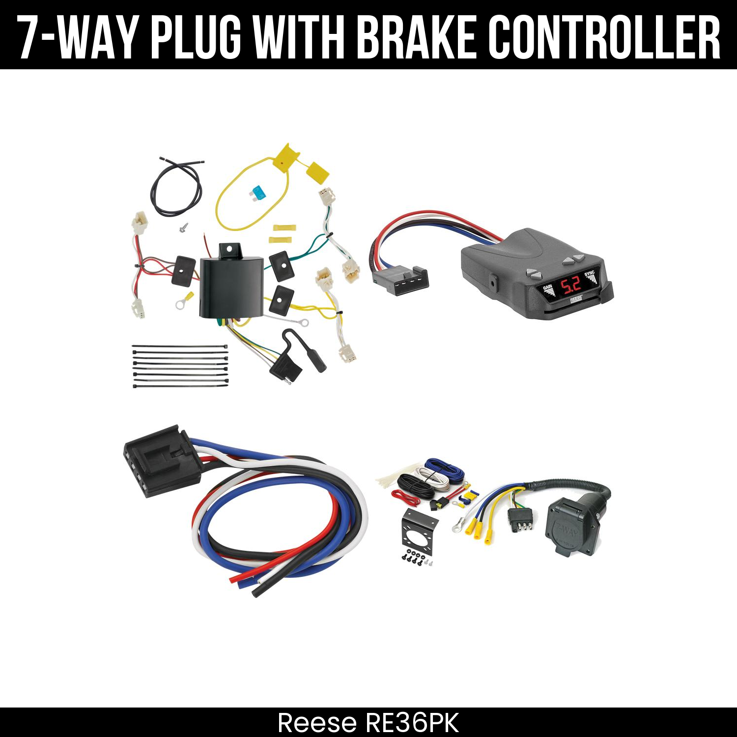 Trailer Wiring 7-Way Economy Plug w/ Bracket , Reese Brakeman IV Brake Control