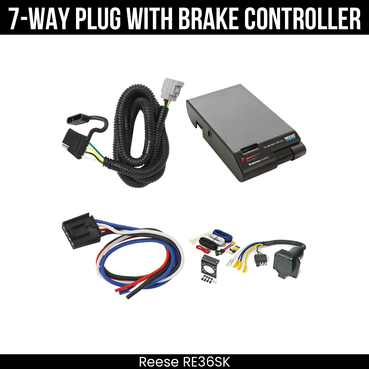 Trailer Wiring 7-Way Economy Plug w/ Bracket , Reese Brakeman Brake Control