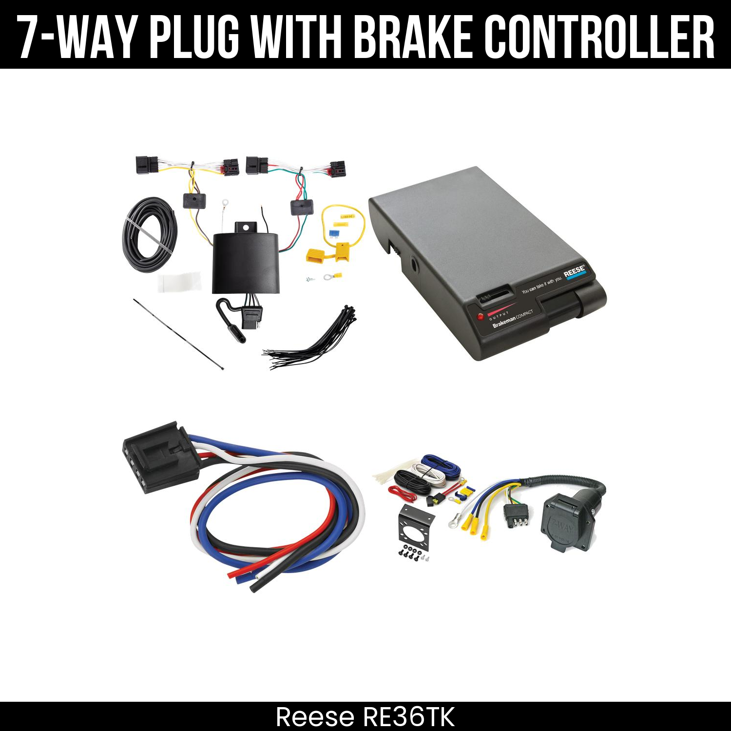 Trailer Wiring 7-Way Economy Plug w/ Bracket , Reese Brakeman Brake Control