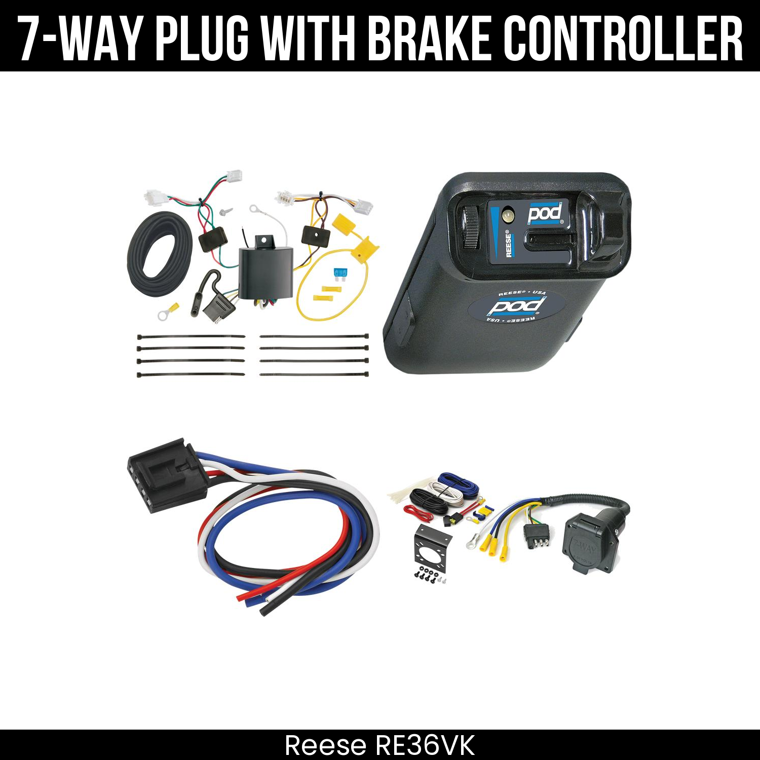 Trailer Wiring 7-Way Economy Plug w/ Bracket , Reese POD Brake Control
