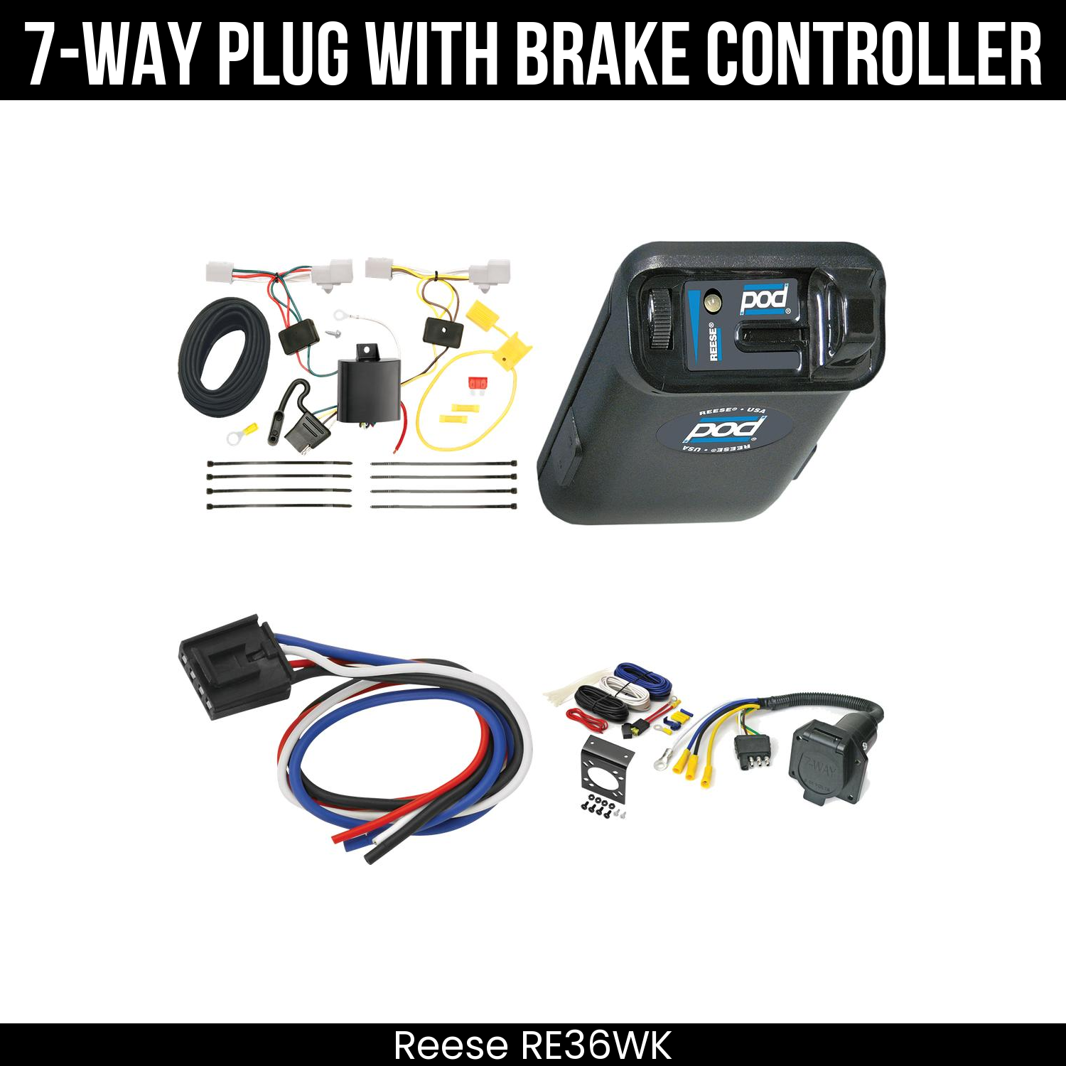 Trailer Wiring 7-Way Economy Plug w/ Bracket , Reese POD Brake Control