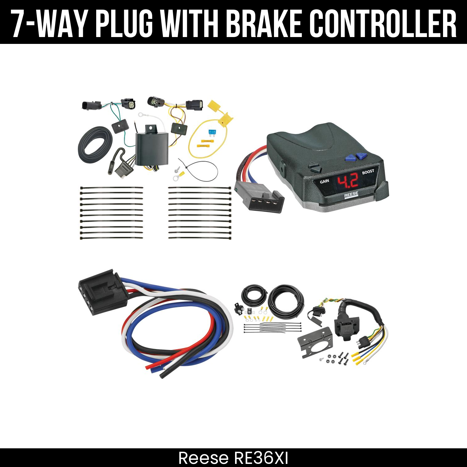 Trailer Wiring 7-Way Plug w/ Bracket , Reese Brake EVN Control
