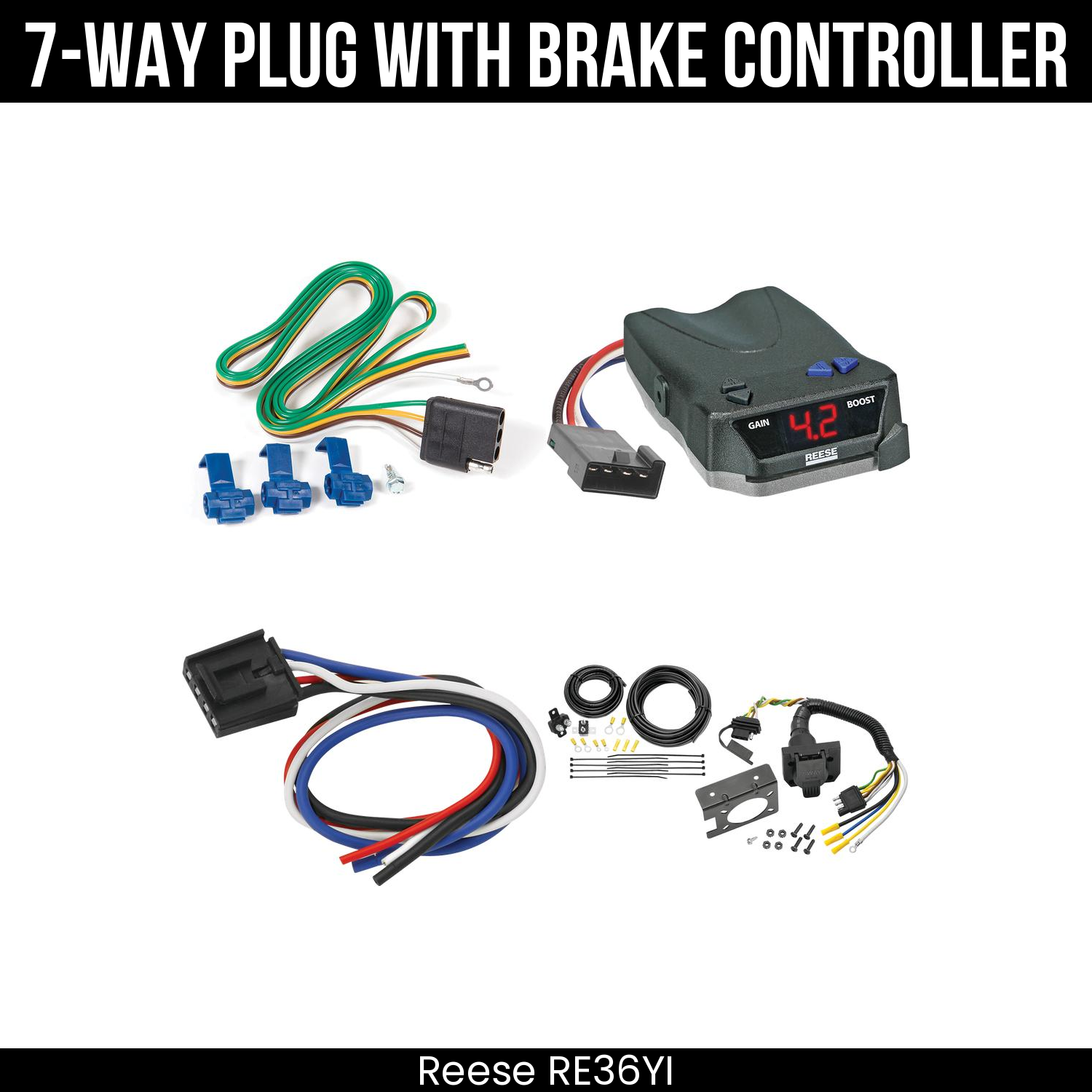Trailer Wiring 7-Way Plug w/ Bracket , Reese Brake EVN Control