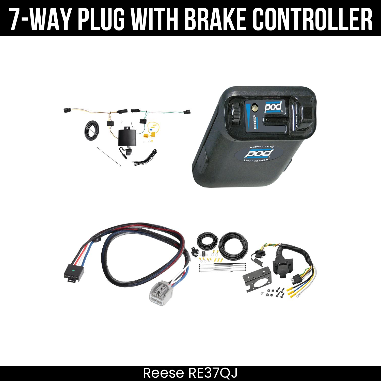 Trailer Wiring 7-Way Plug w/ Bracket , Reese POD Brake Control