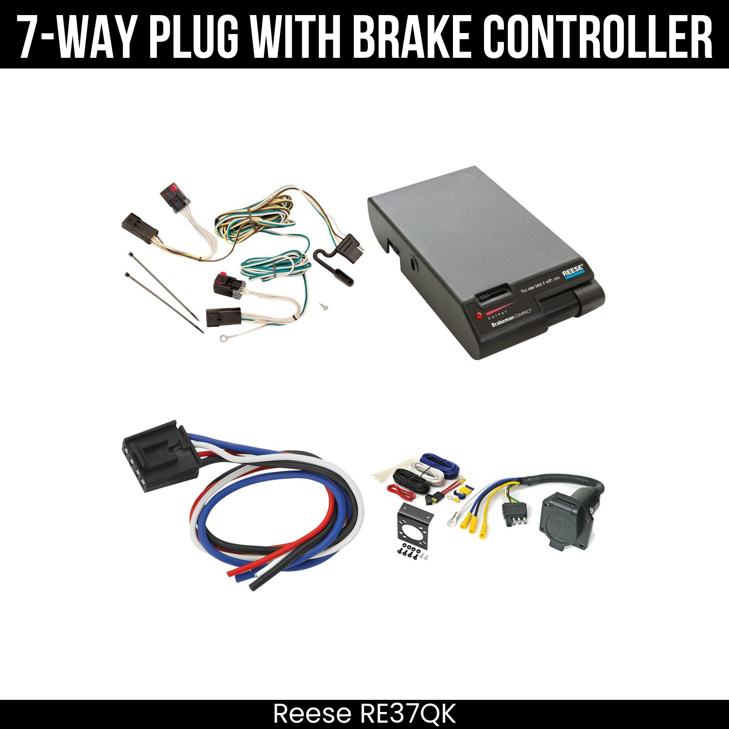 Trailer Wiring 7-Way Economy Plug w/ Bracket , Reese Brakeman Brake Control