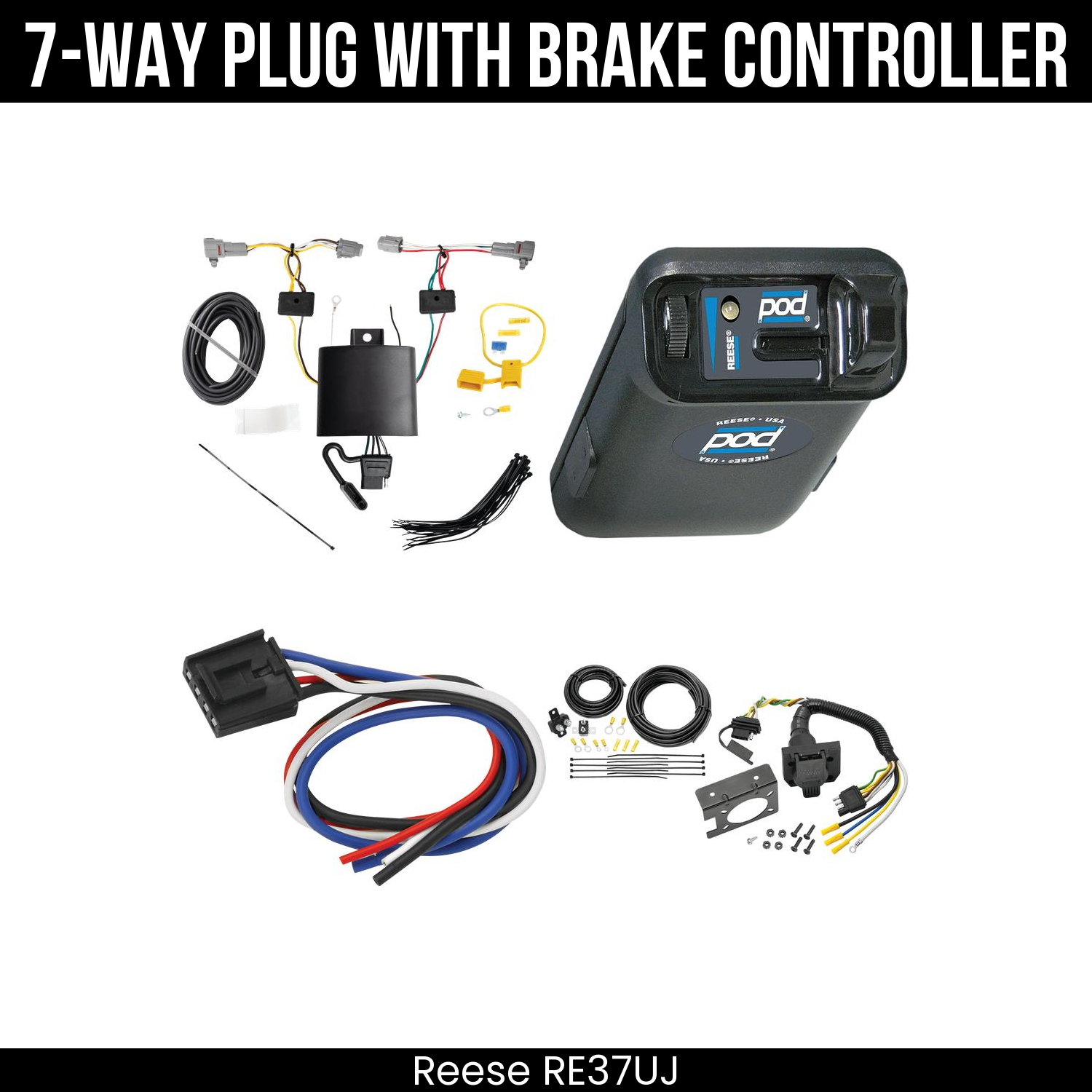Trailer Wiring 7-Way Plug w/ Bracket , Reese POD Brake Control
