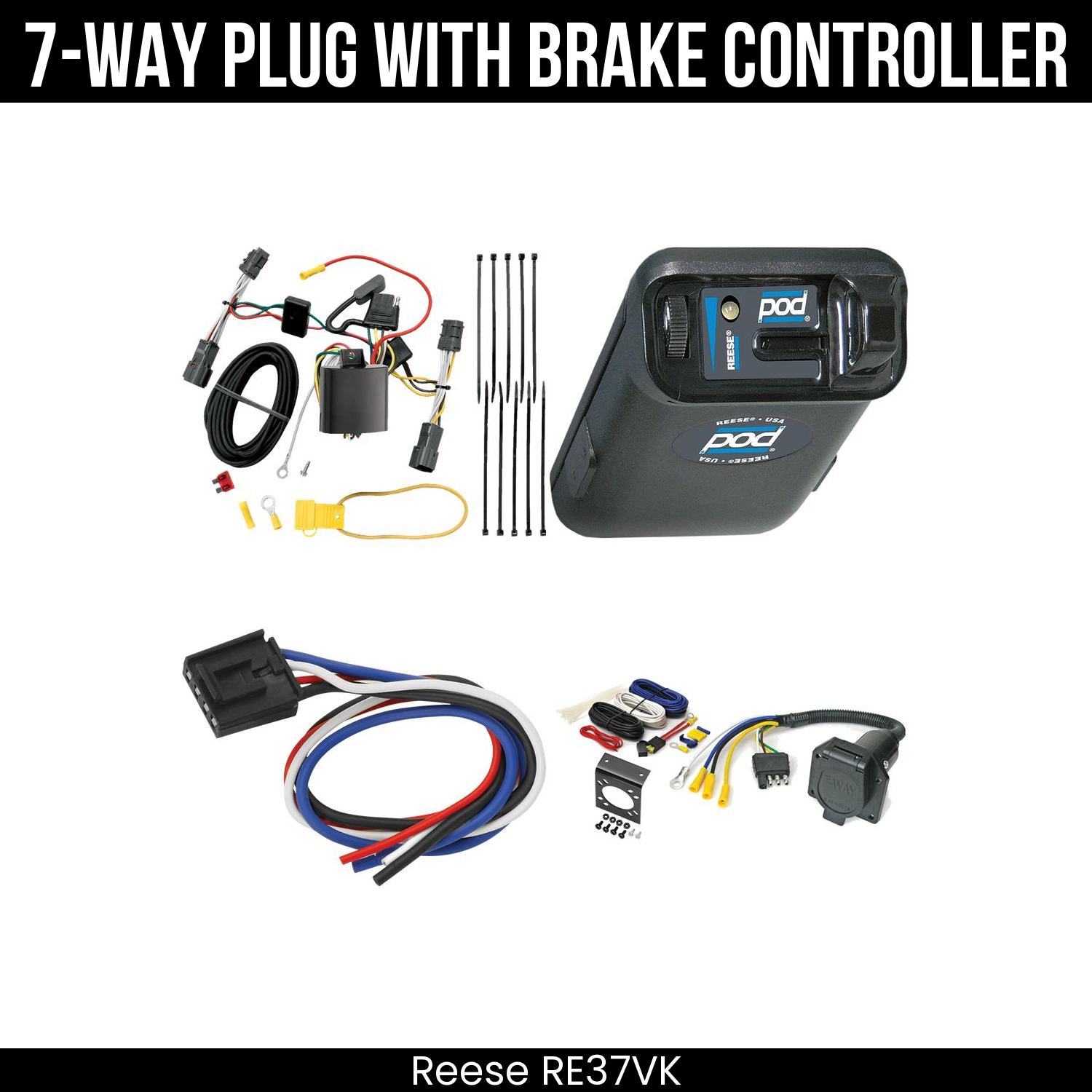 Trailer Wiring 7-Way Economy Plug w/ Bracket , Reese POD Brake Control