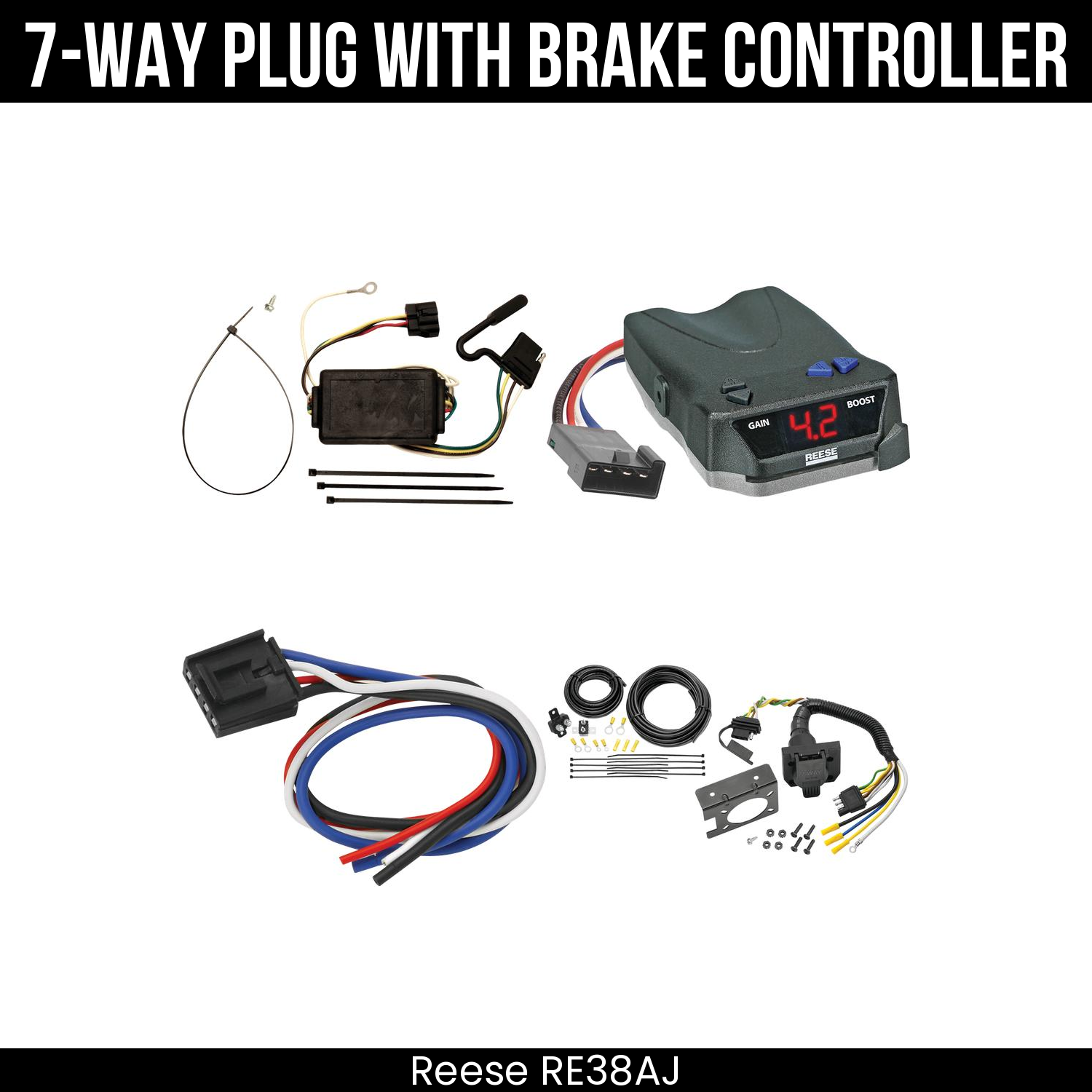 Trailer Wiring 7-Way Plug w/ Bracket , Reese Brake EVN Control