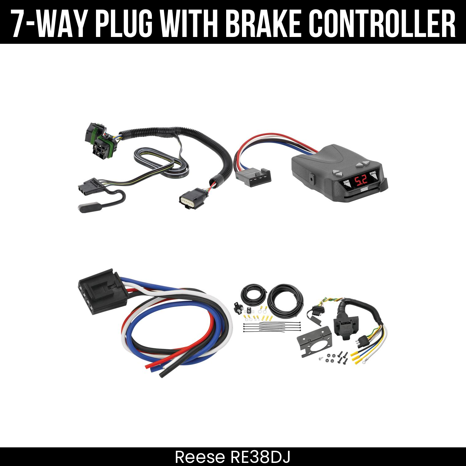 Trailer Wiring 7-Way Plug w/ Bracket , Reese Brakeman IV Brake Control