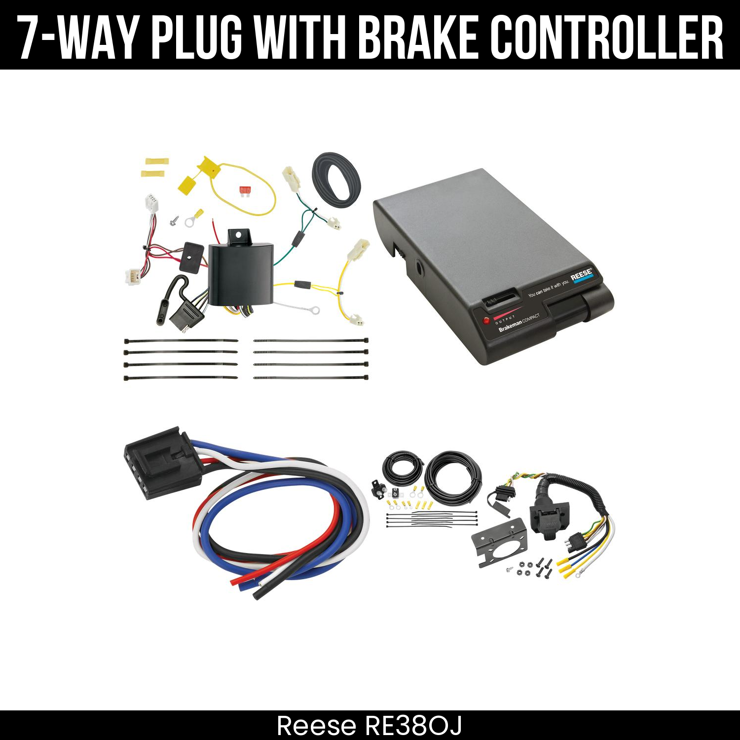 Trailer Wiring 7-Way Plug w/ Bracket , Reese Brakeman Brake Control