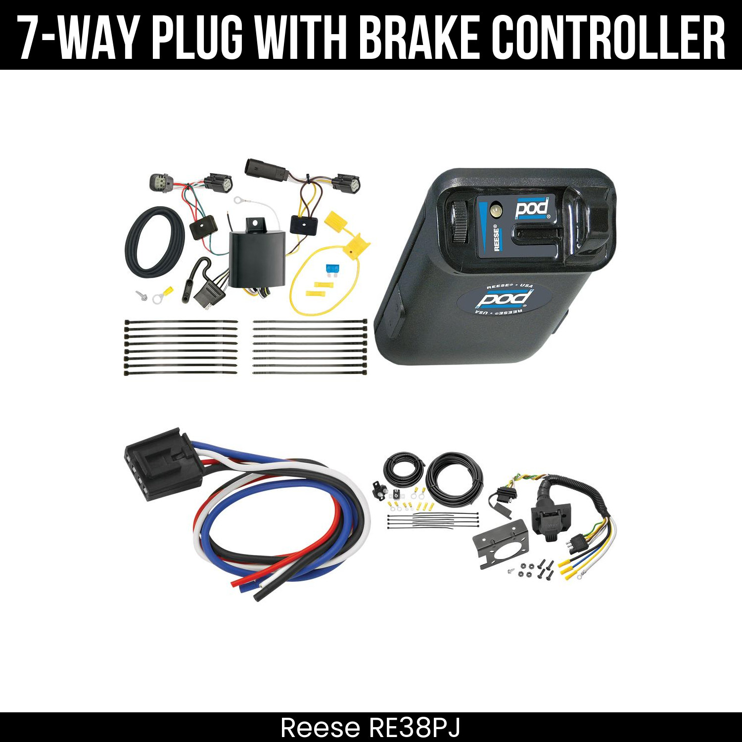 Trailer Wiring 7-Way Plug w/ Bracket , Reese POD Brake Control