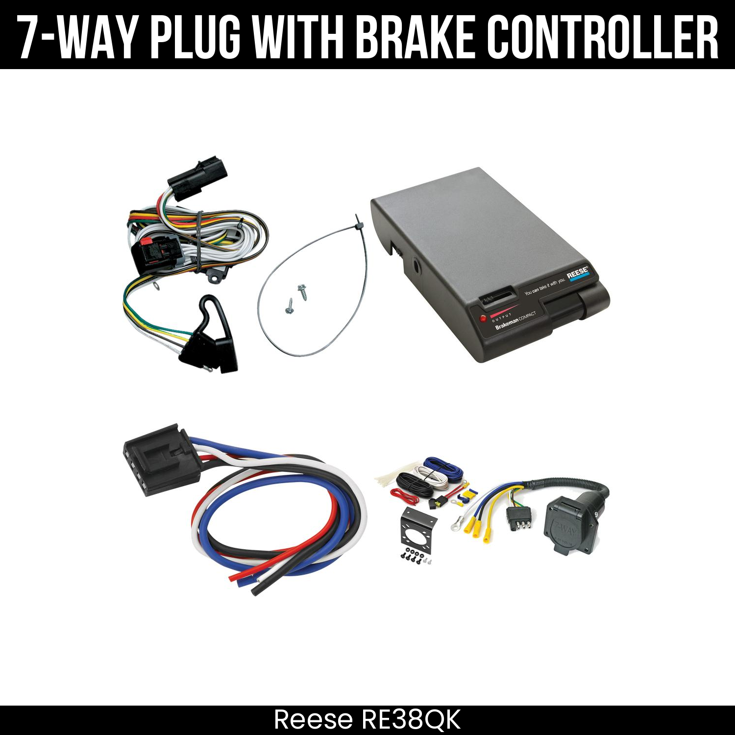 Trailer Wiring 7-Way Economy Plug w/ Bracket , Reese Brakeman Brake Control