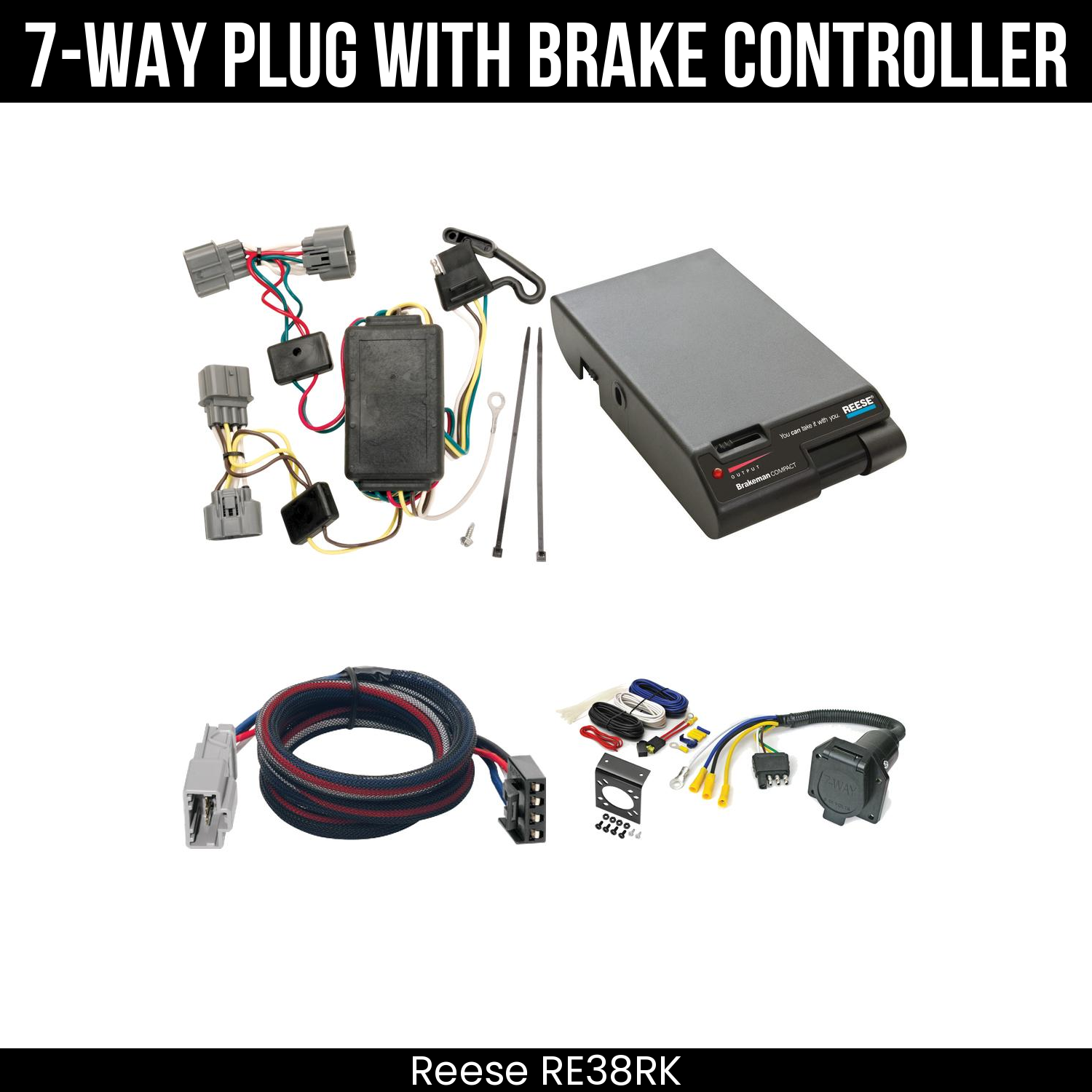 Trailer Wiring 7-Way Economy Plug w/ Bracket , Reese Brakeman Brake Control