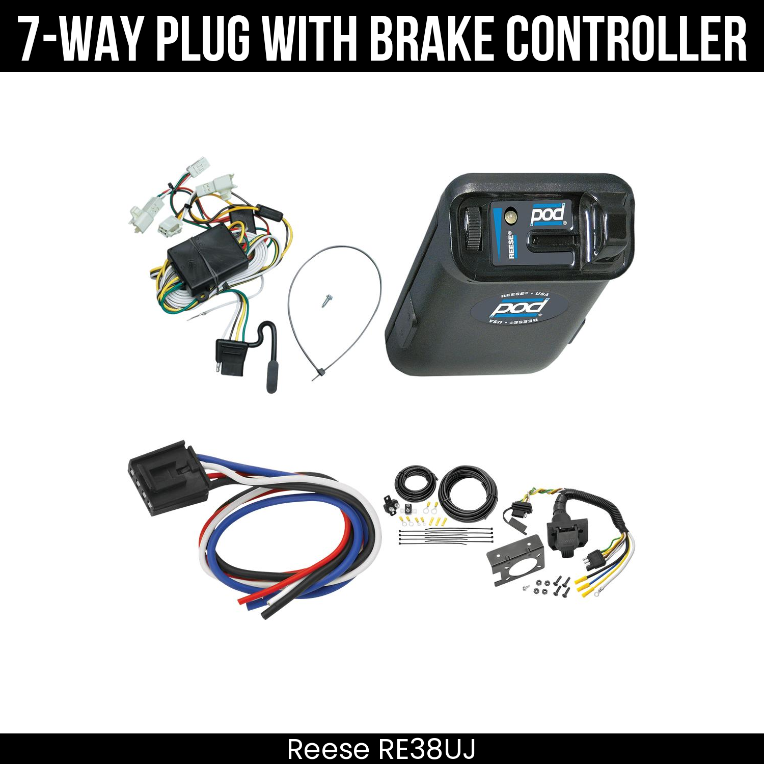 Trailer Wiring 7-Way Plug w/ Bracket , Reese POD Brake Control