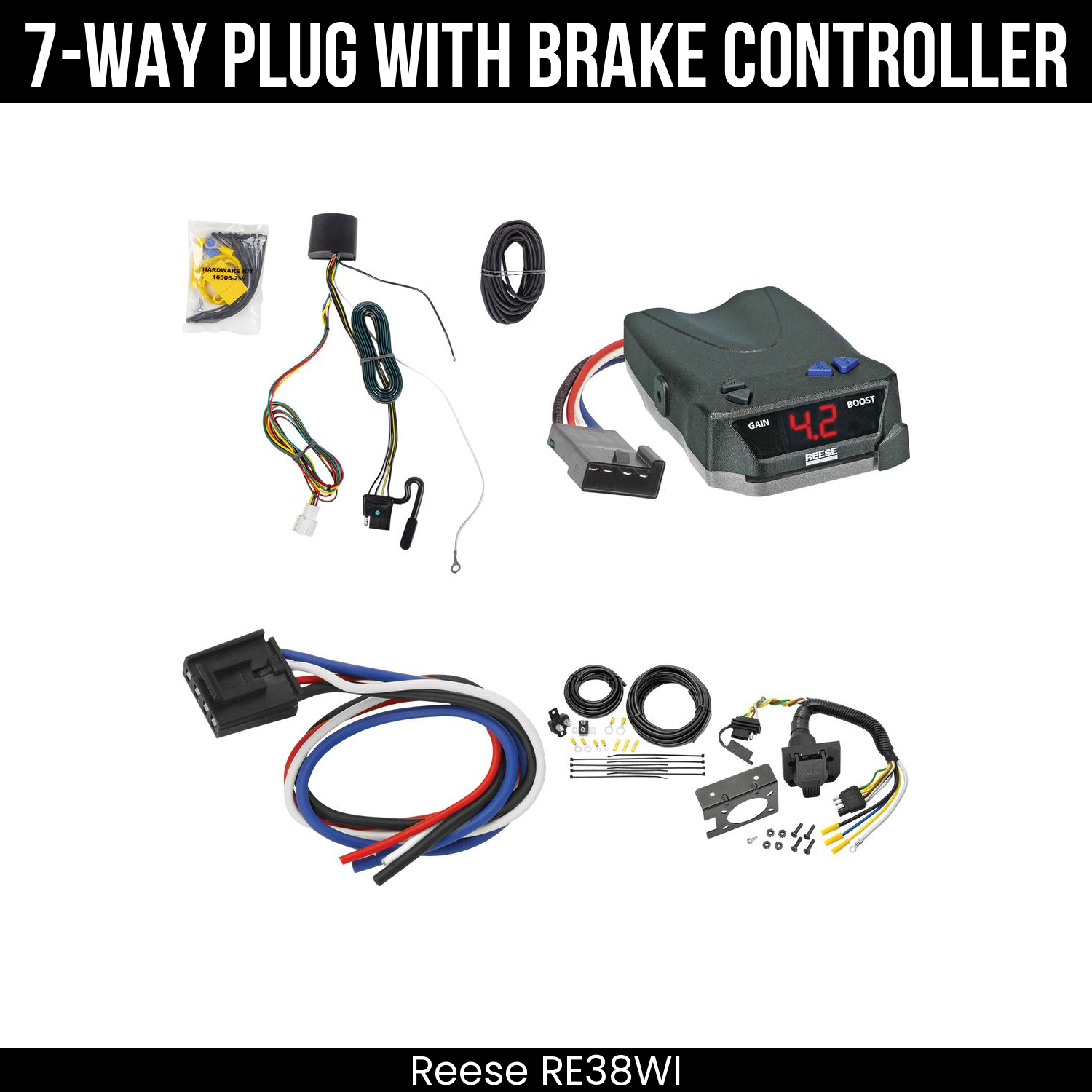 Trailer Wiring 7-Way Plug w/ Bracket , Reese Brake EVN Control