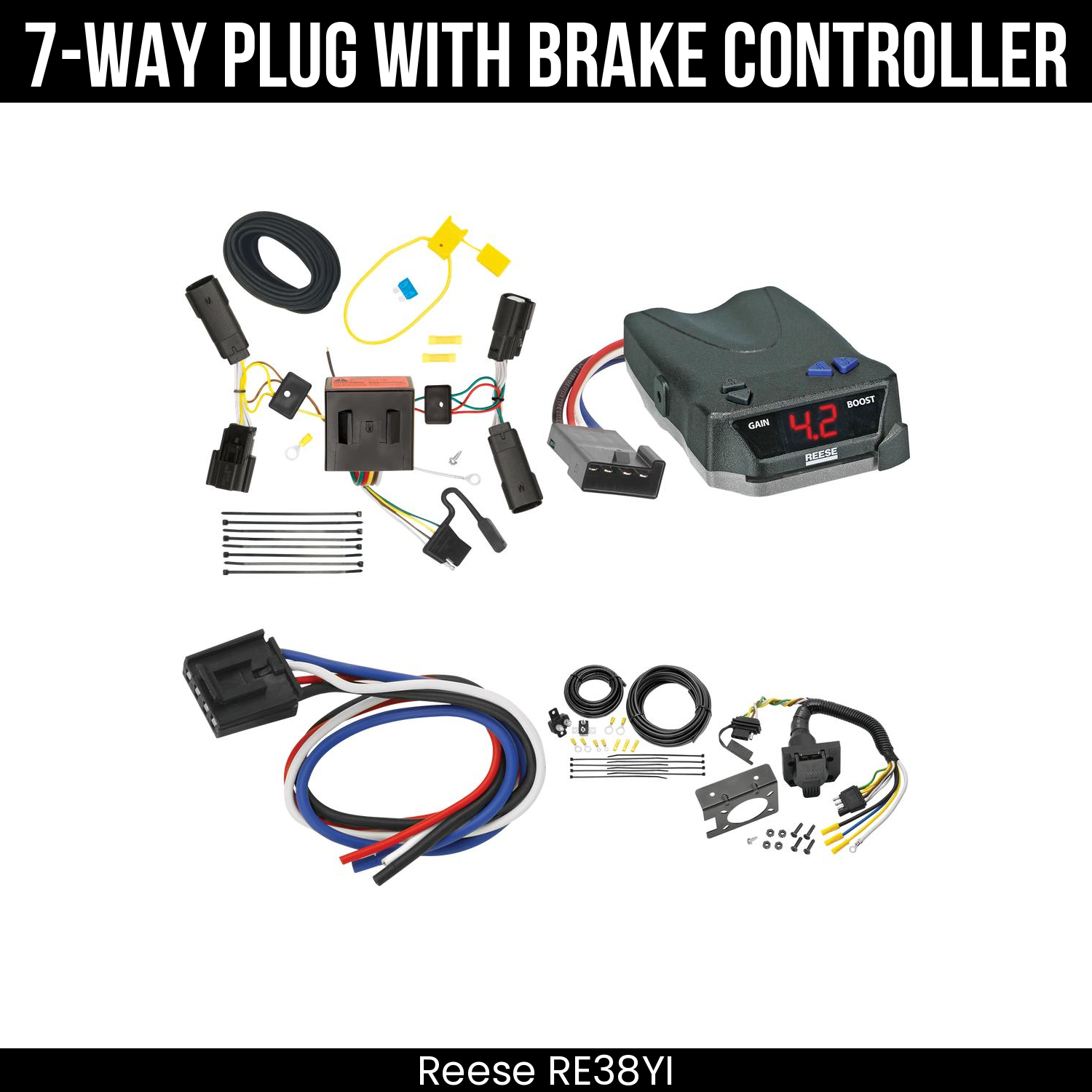 Trailer Wiring 7-Way Plug w/ Bracket , Reese Brake EVN Control