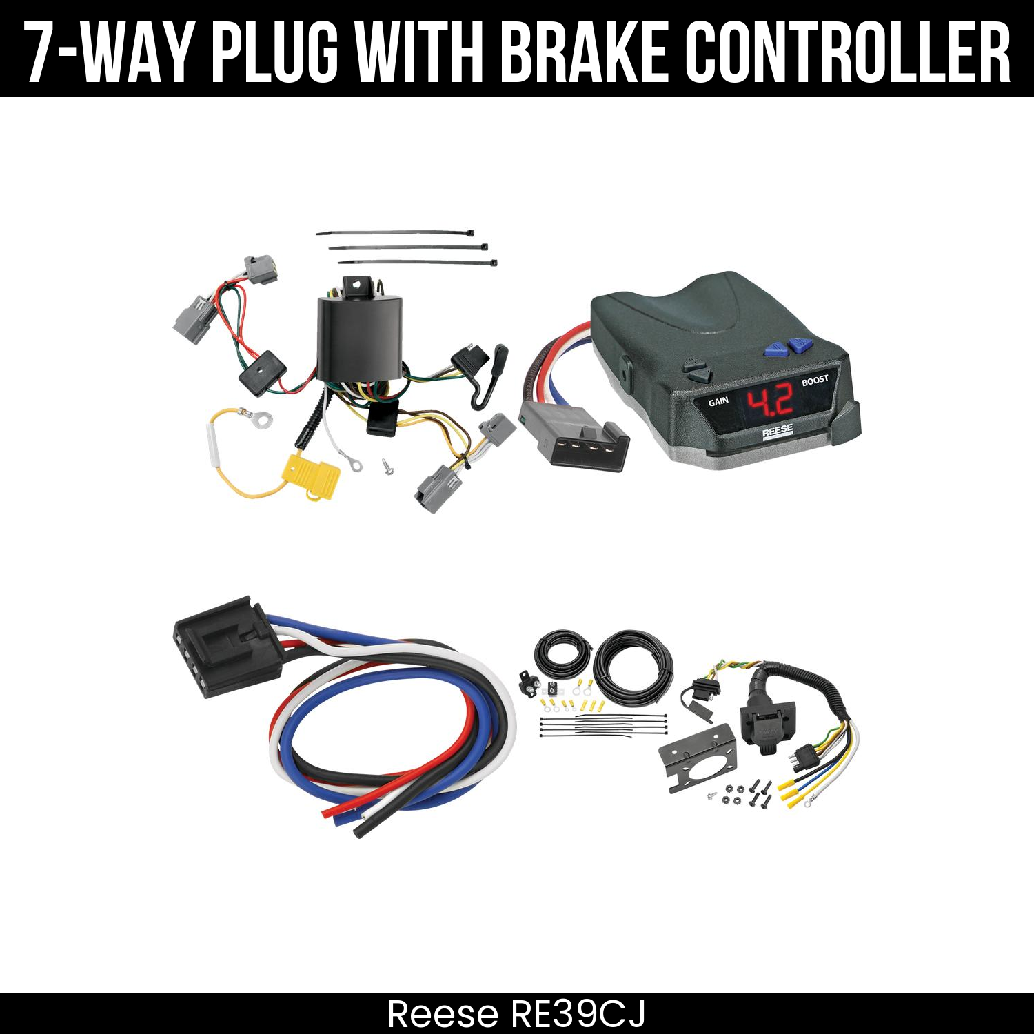 Trailer Wiring 7-Way Plug w/ Bracket , Reese Brake EVN Control
