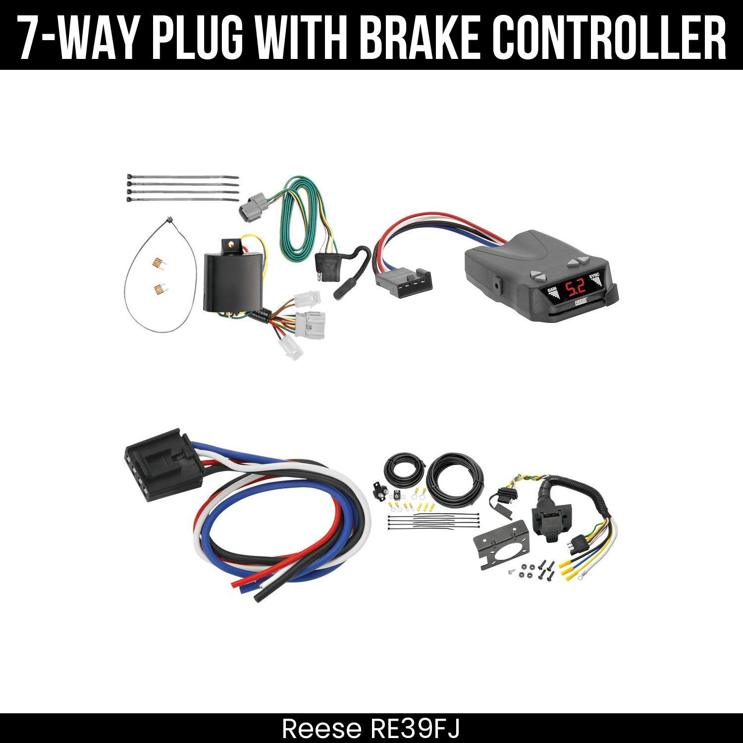 Trailer Wiring 7-Way Plug w/ Bracket , Reese Brakeman IV Brake Control
