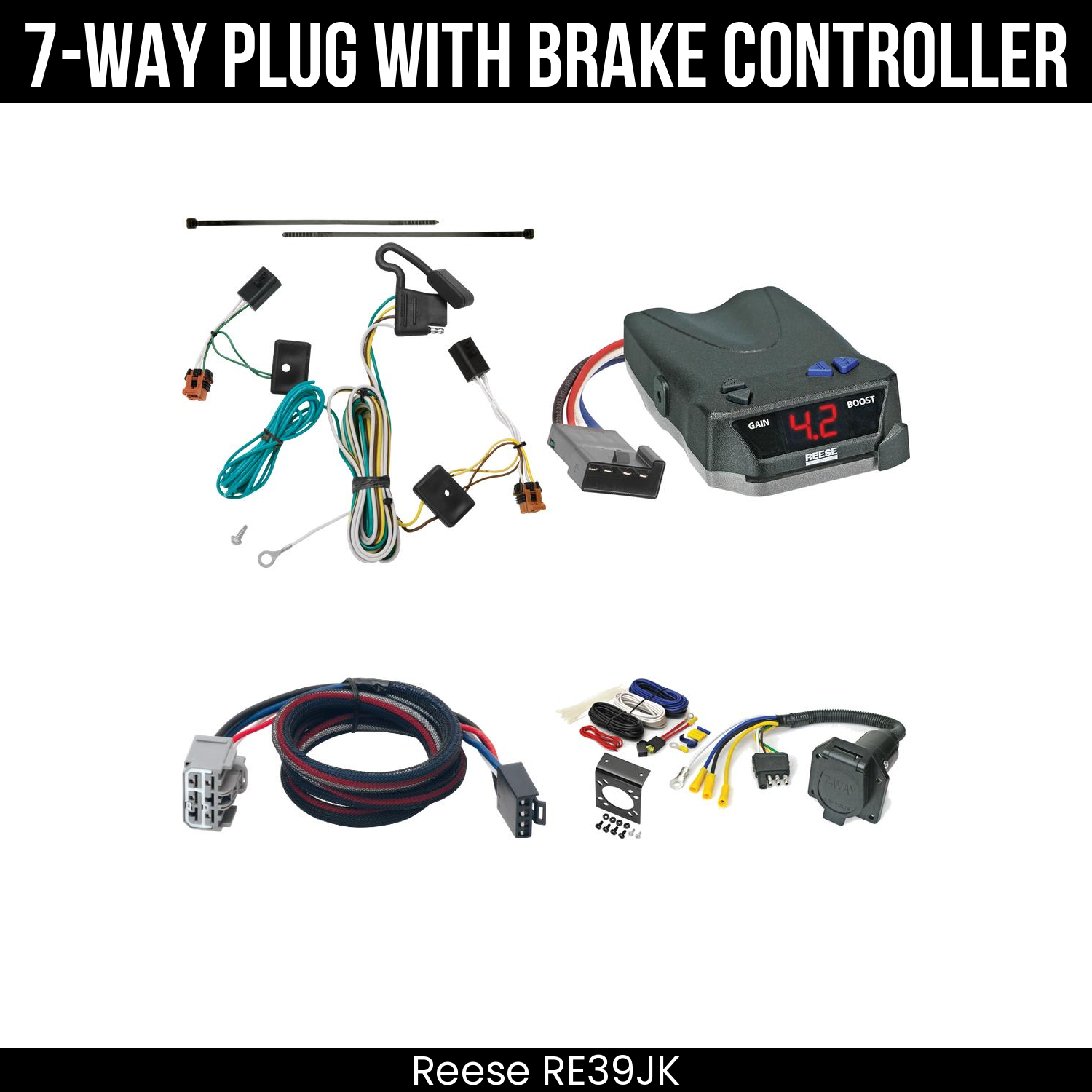 Trailer Wiring 7-Way Economy Plug w/ Bracket , Reese Brake EVN Control