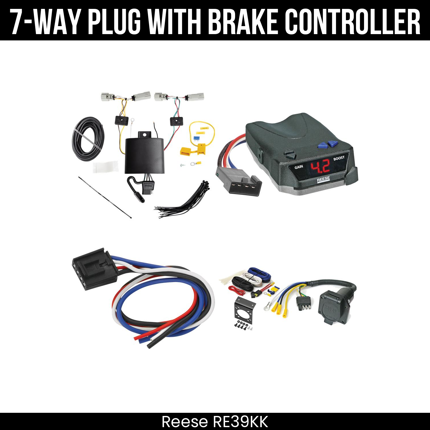 Trailer Wiring 7-Way Economy Plug w/ Bracket , Reese Brake EVN Control