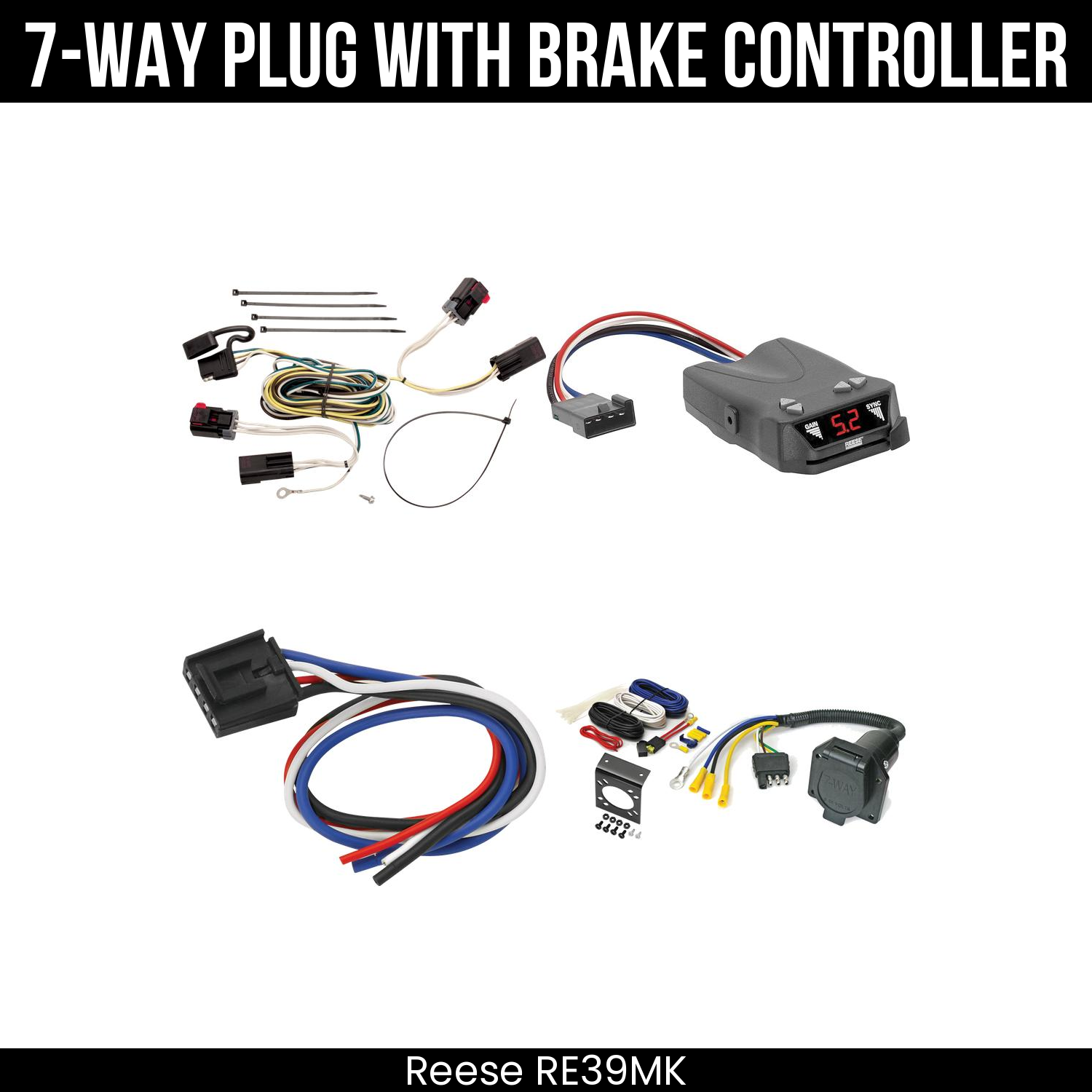 Trailer Wiring 7-Way Economy Plug w/ Bracket , Reese Brakeman IV Brake Control