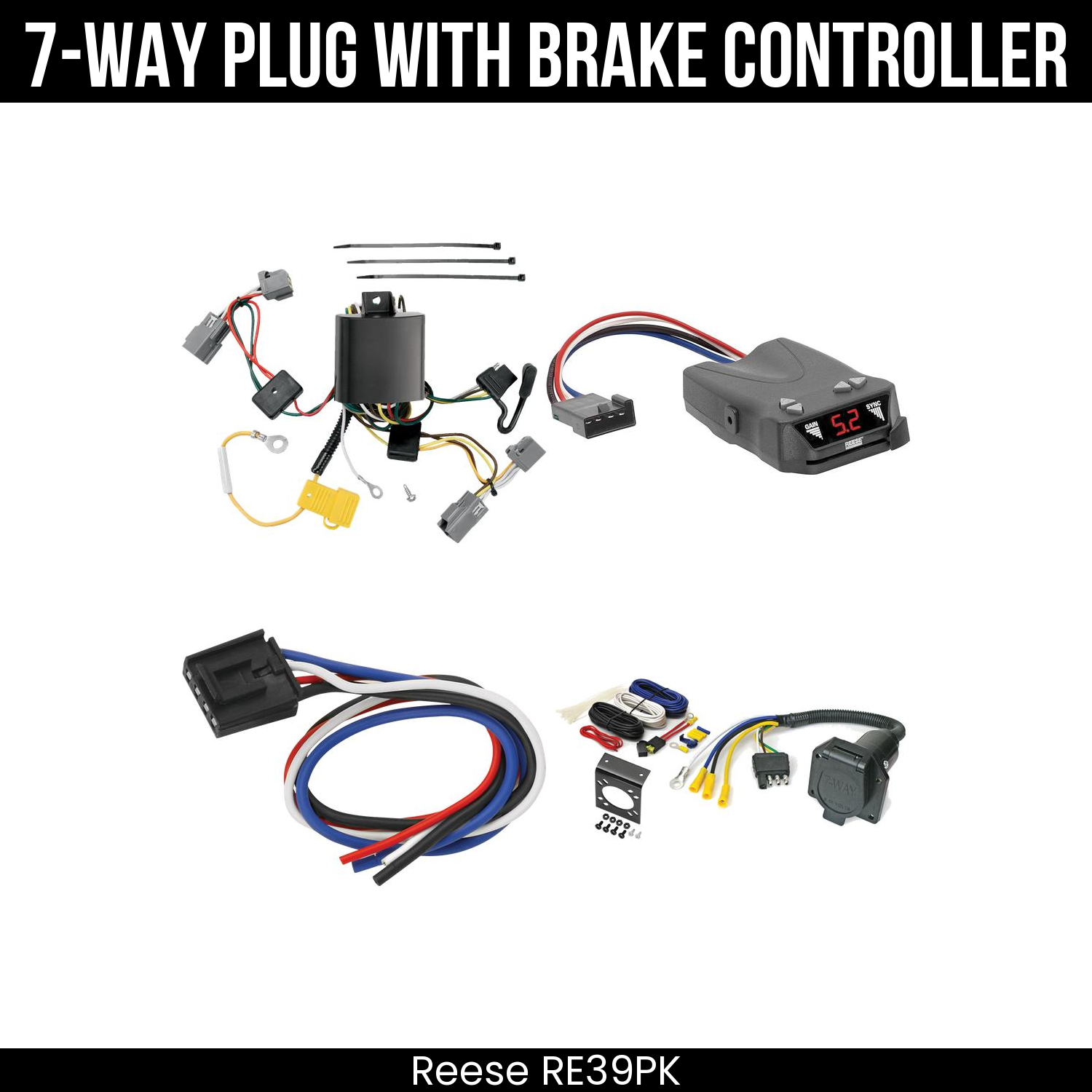 Trailer Wiring 7-Way Economy Plug w/ Bracket , Reese Brakeman IV Brake Control