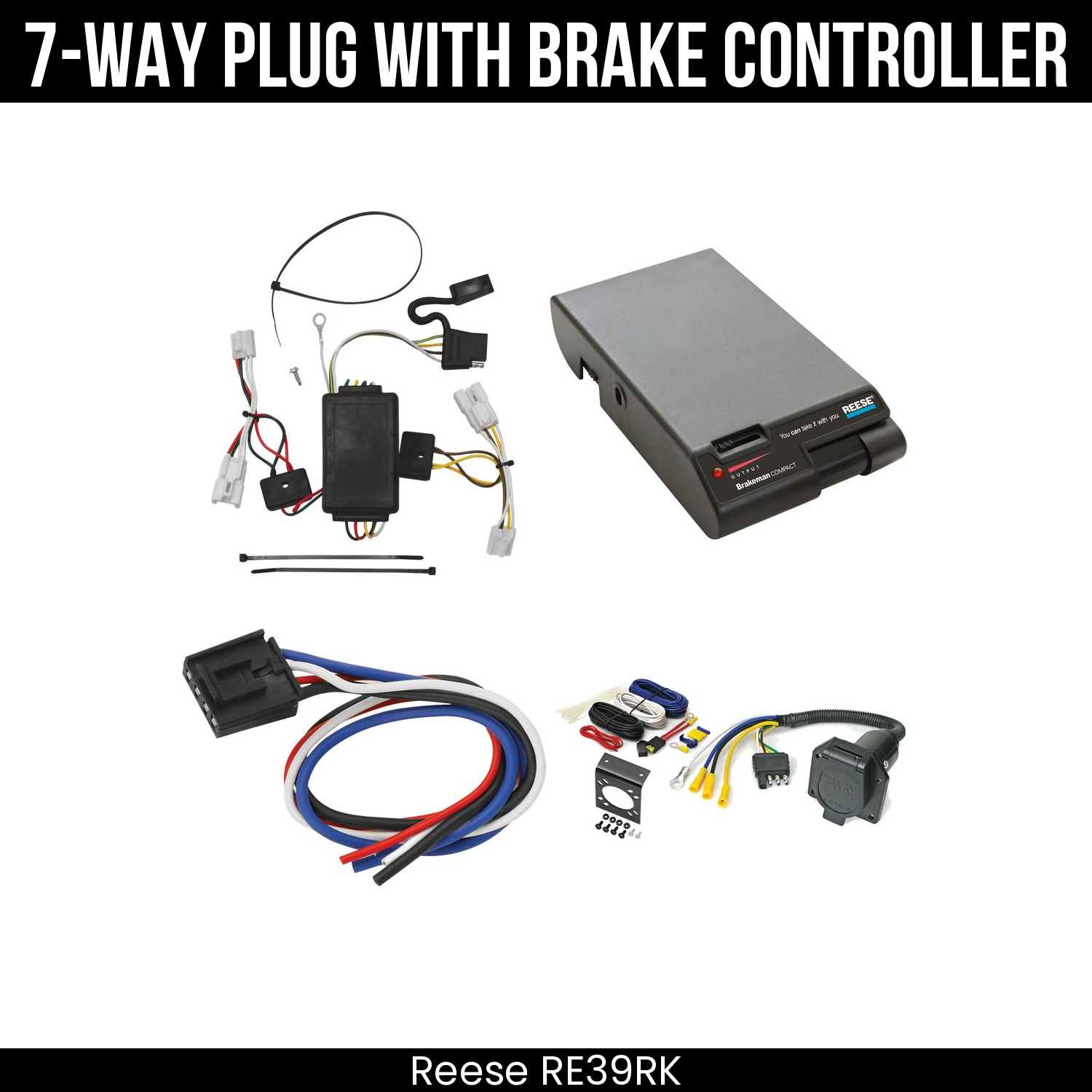 Trailer Wiring 7-Way Economy Plug w/ Bracket , Reese Brakeman Brake Control