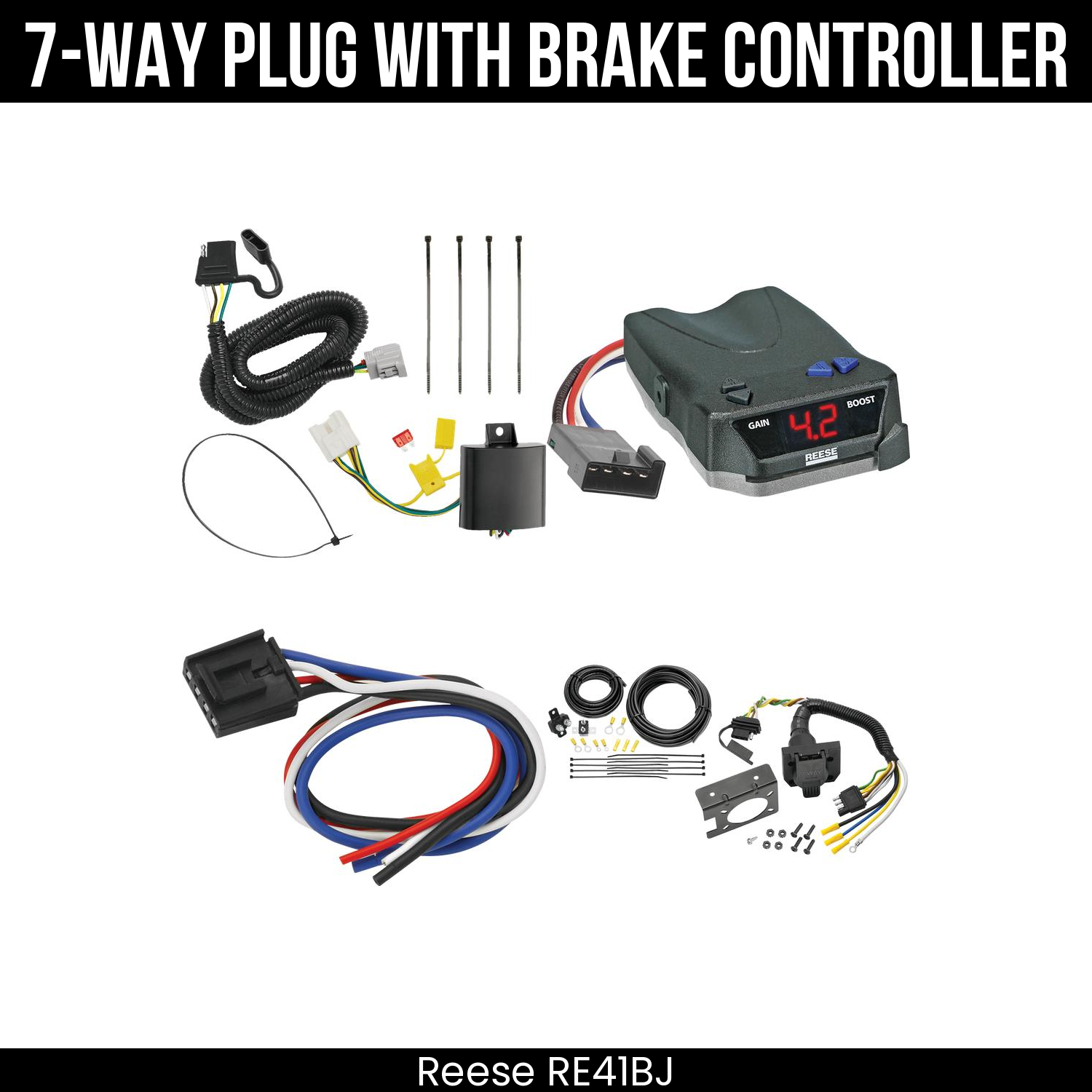 Trailer Wiring 7-Way Plug w/ Bracket , Reese Brake EVN Control