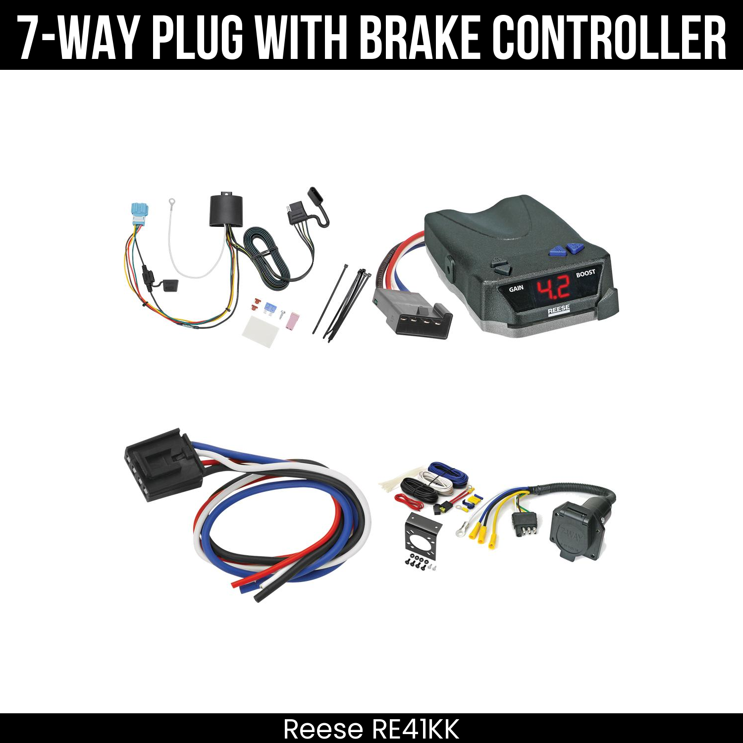 Trailer Wiring 7-Way Economy Plug w/ Bracket , Reese Brake EVN Control