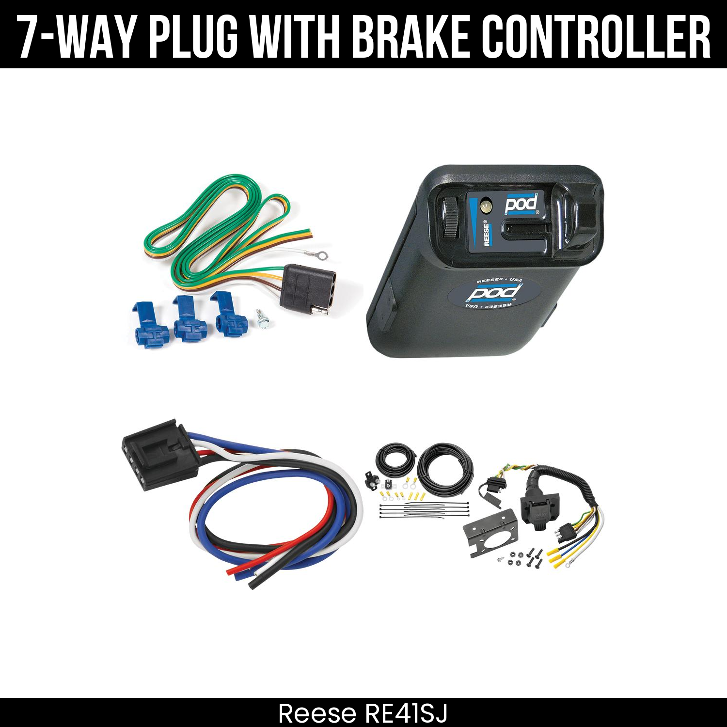 Trailer Wiring 7-Way Plug w/ Bracket , Reese POD Brake Control