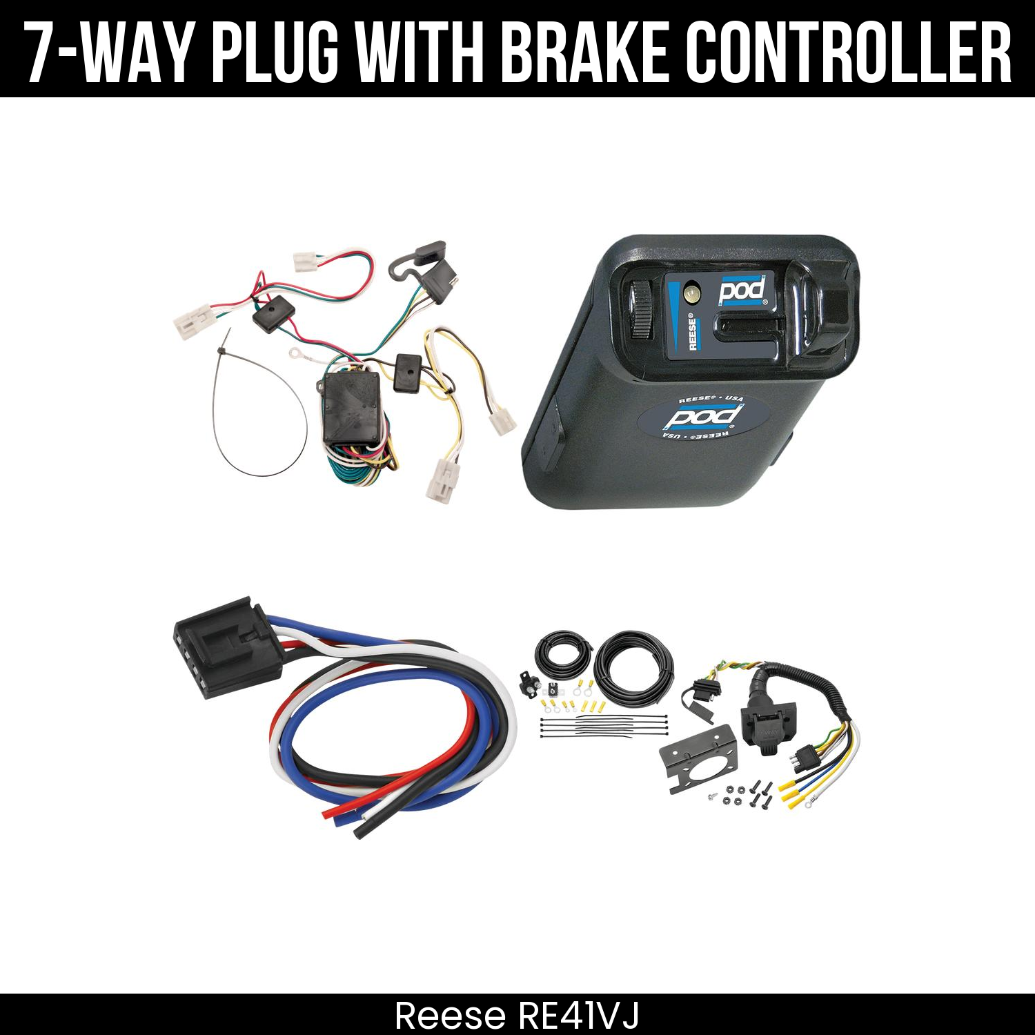 Trailer Wiring 7-Way Plug w/ Bracket , Reese POD Brake Control
