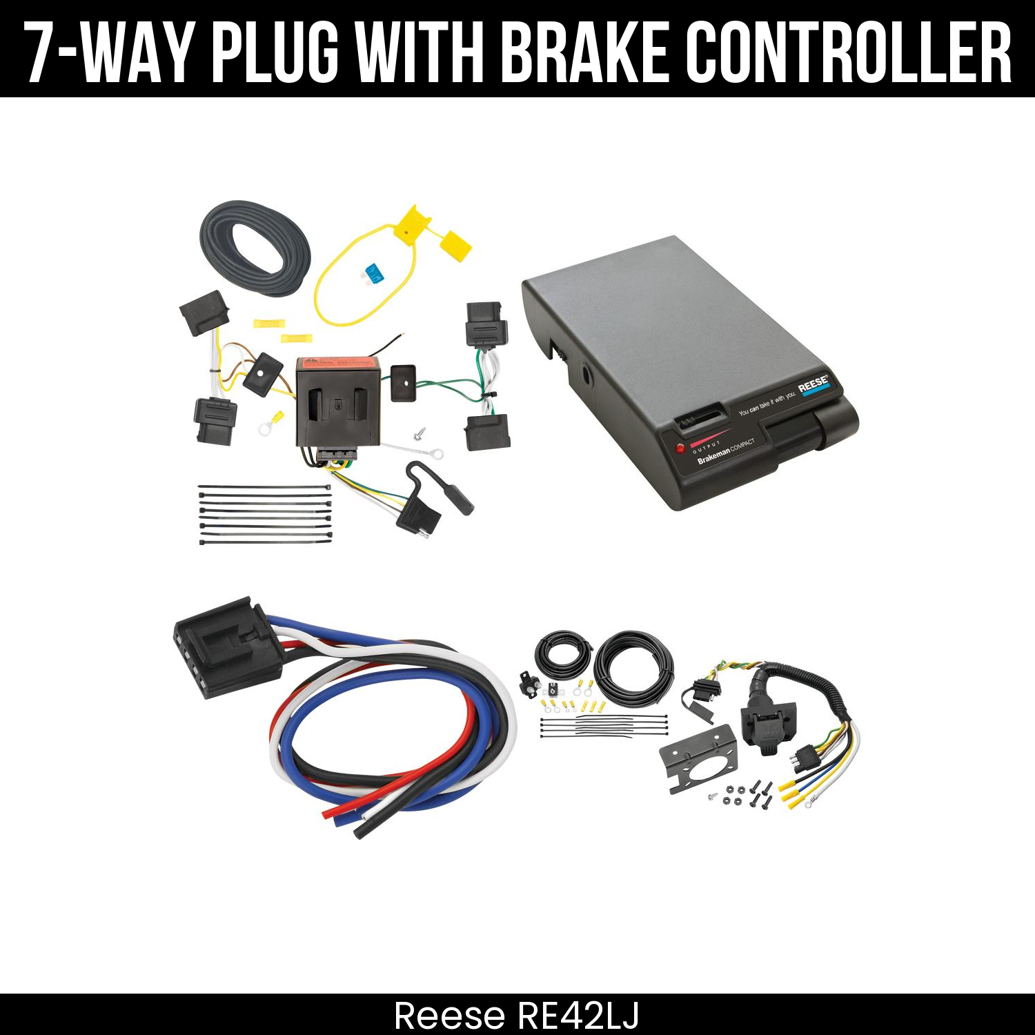 Trailer Wiring 7-Way Plug w/ Bracket , Reese Brakeman Brake Control