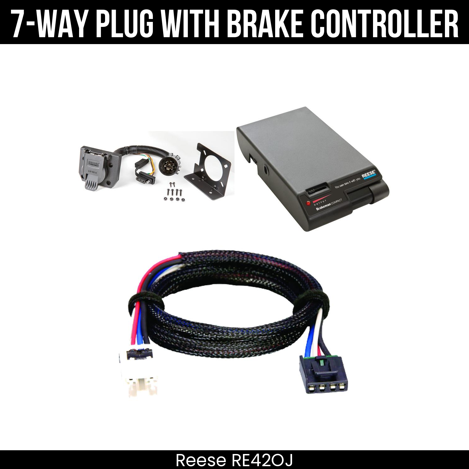 Trailer Wiring 7-Way Plug w/ Bracket , Reese Brakeman Brake Control