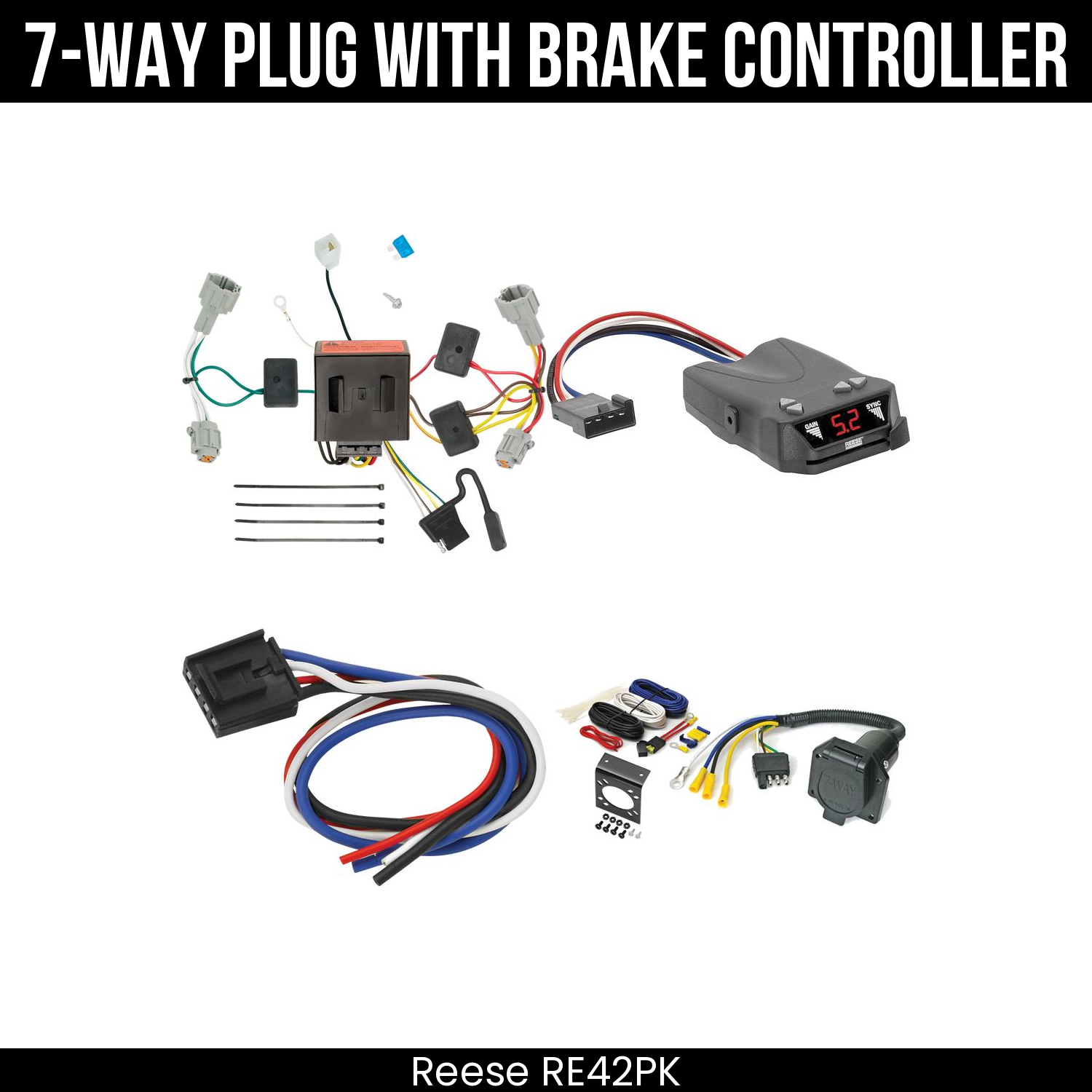 Trailer Wiring 7-Way Economy Plug w/ Bracket , Reese Brakeman IV Brake Control
