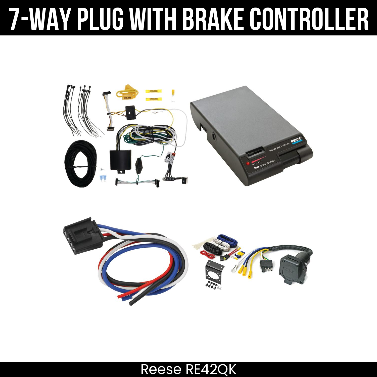 Trailer Wiring 7-Way Economy Plug w/ Bracket , Reese Brakeman Brake Control