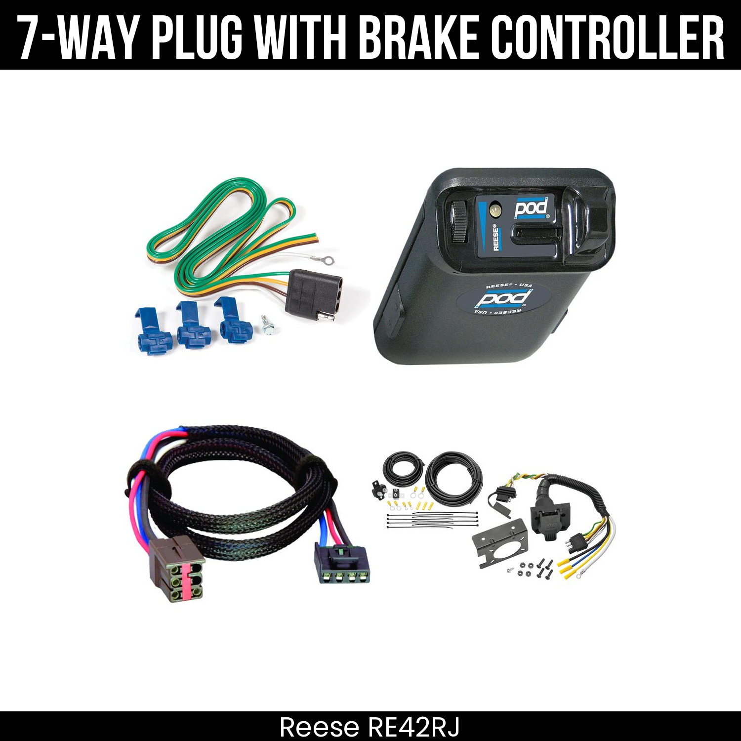Trailer Wiring 7-Way Plug w/ Bracket , Reese POD Brake Control