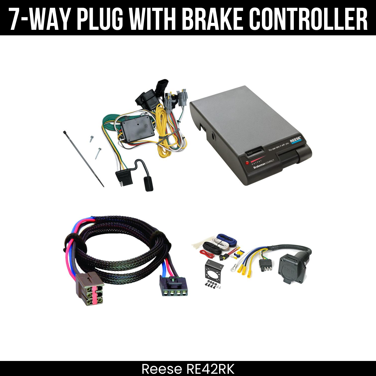 Trailer Wiring 7-Way Economy Plug w/ Bracket , Reese Brakeman Brake Control