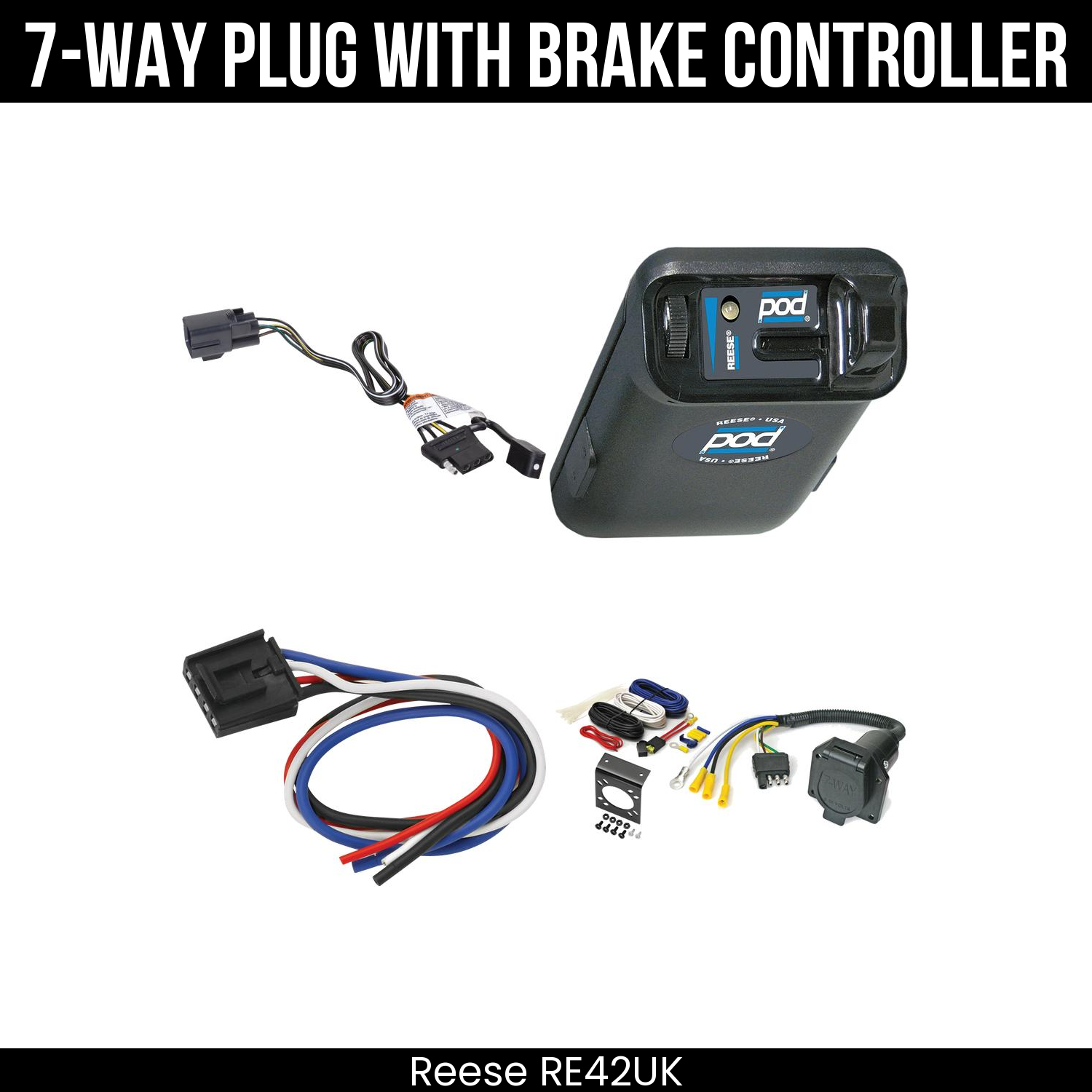 Trailer Wiring 7-Way Economy Plug w/ Bracket , Reese POD Brake Control