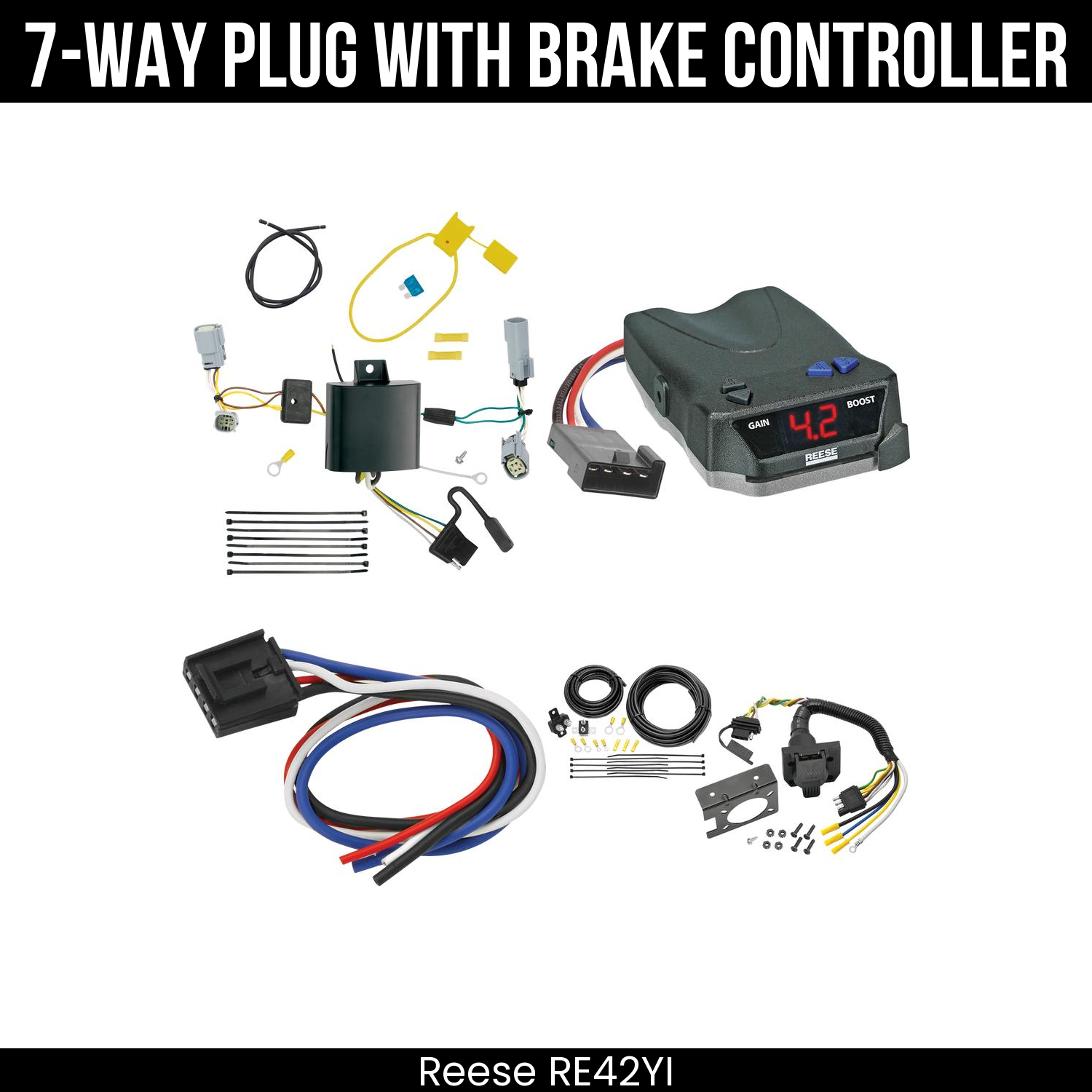 Trailer Wiring 7-Way Plug w/ Bracket , Reese Brake EVN Control