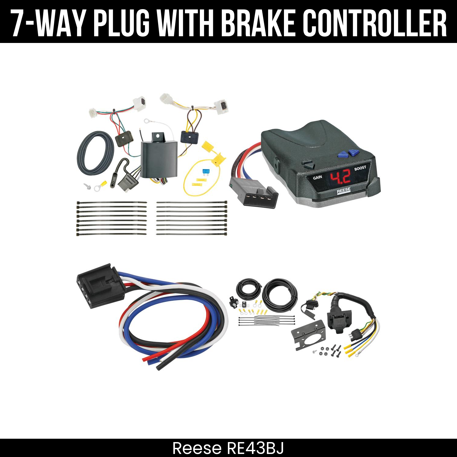 Trailer Wiring 7-Way Plug w/ Bracket , Reese Brake EVN Control