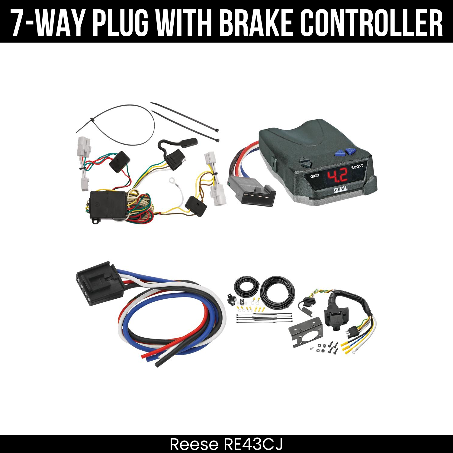 Trailer Wiring 7-Way Plug w/ Bracket , Reese Brake EVN Control