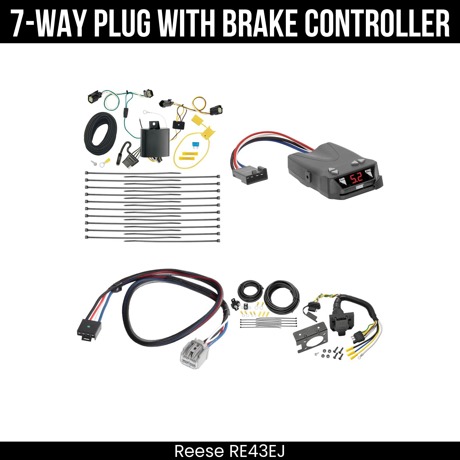 Trailer Wiring 7-Way Plug w/ Bracket , Reese Brakeman IV Brake Control