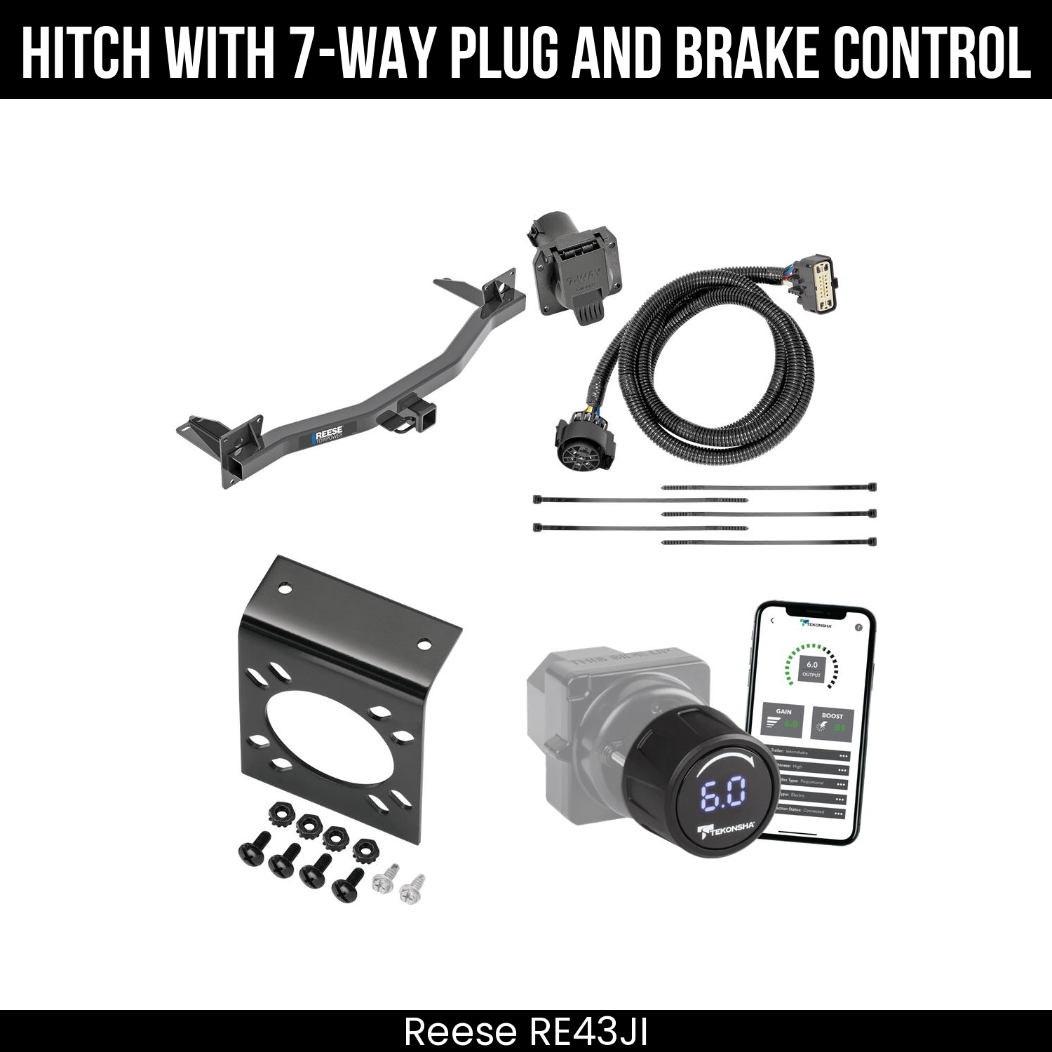 Reese RE43JI Hitch With 7 Way Plug And Brake Control Bundle Featureimg