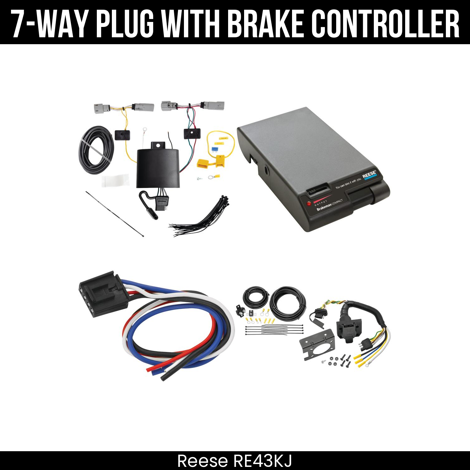 Trailer Wiring 7-Way Plug w/ Bracket , Reese Brakeman Brake Control