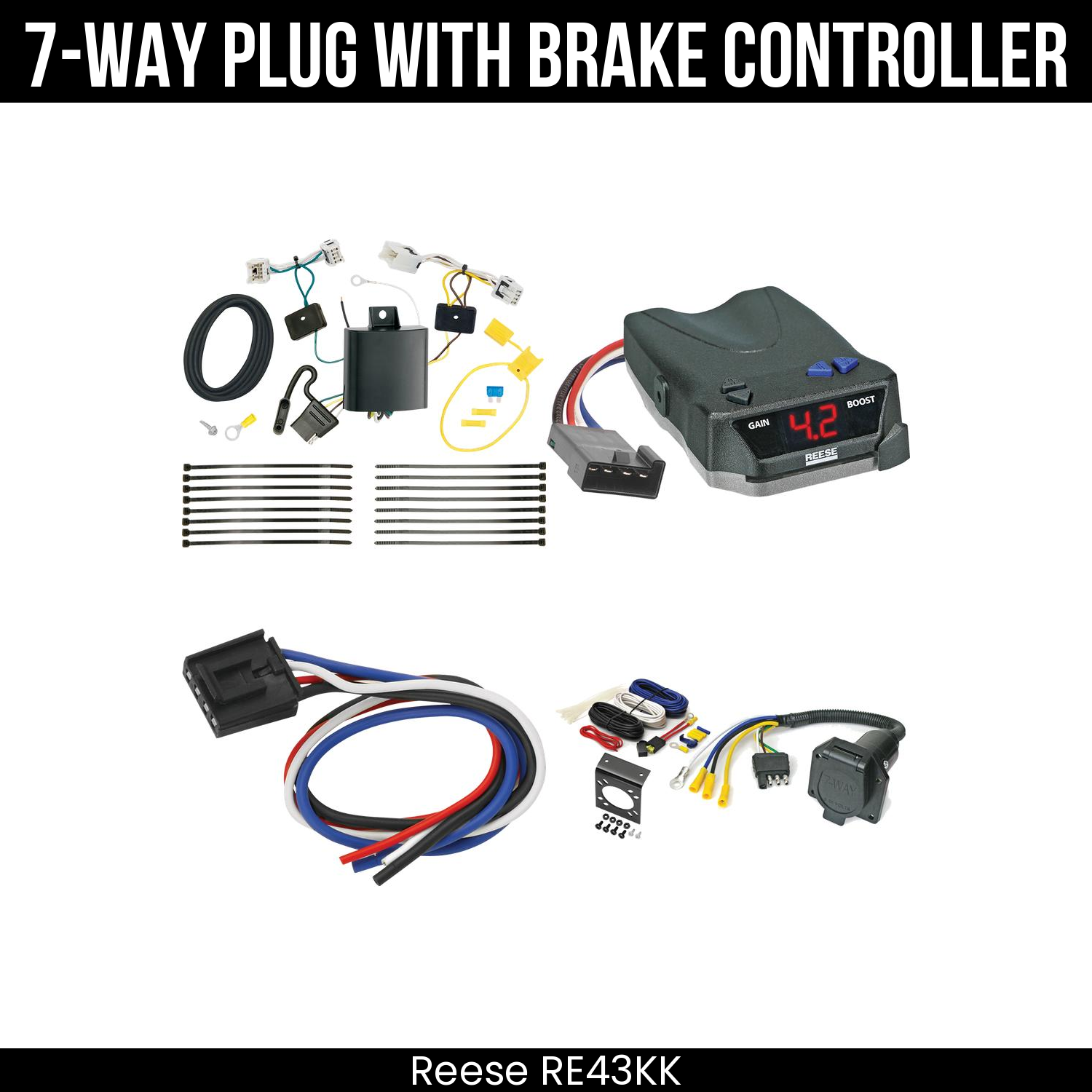 Trailer Wiring 7-Way Economy Plug w/ Bracket , Reese Brake EVN Control