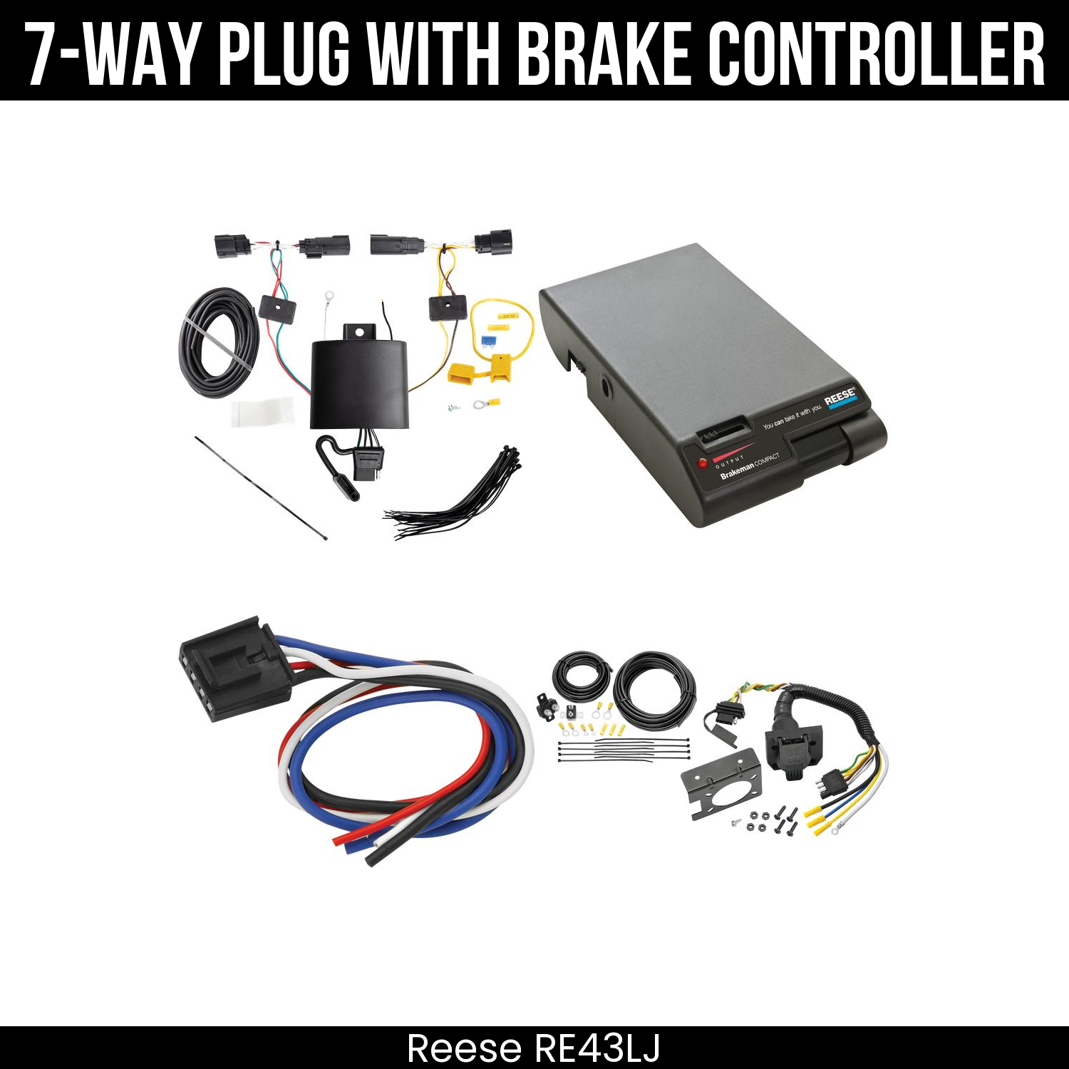 Trailer Wiring 7-Way Plug w/ Bracket , Reese Brakeman Brake Control