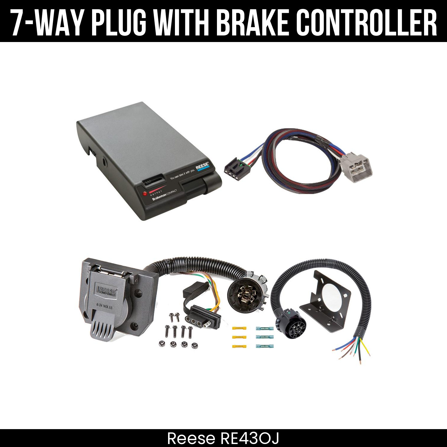 Trailer Wiring 7-Way Plug w/ Bracket , Reese Brakeman Brake Control
